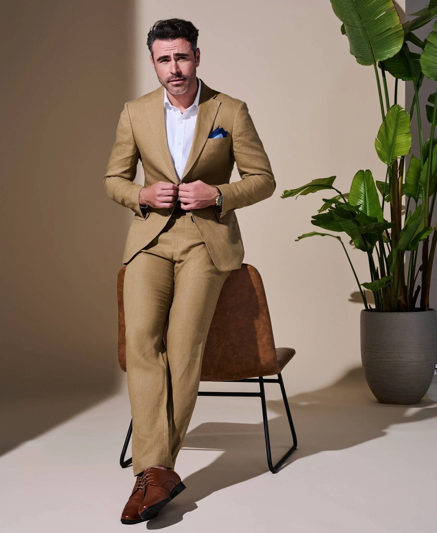 100% Linen Tan Suit - Image 2