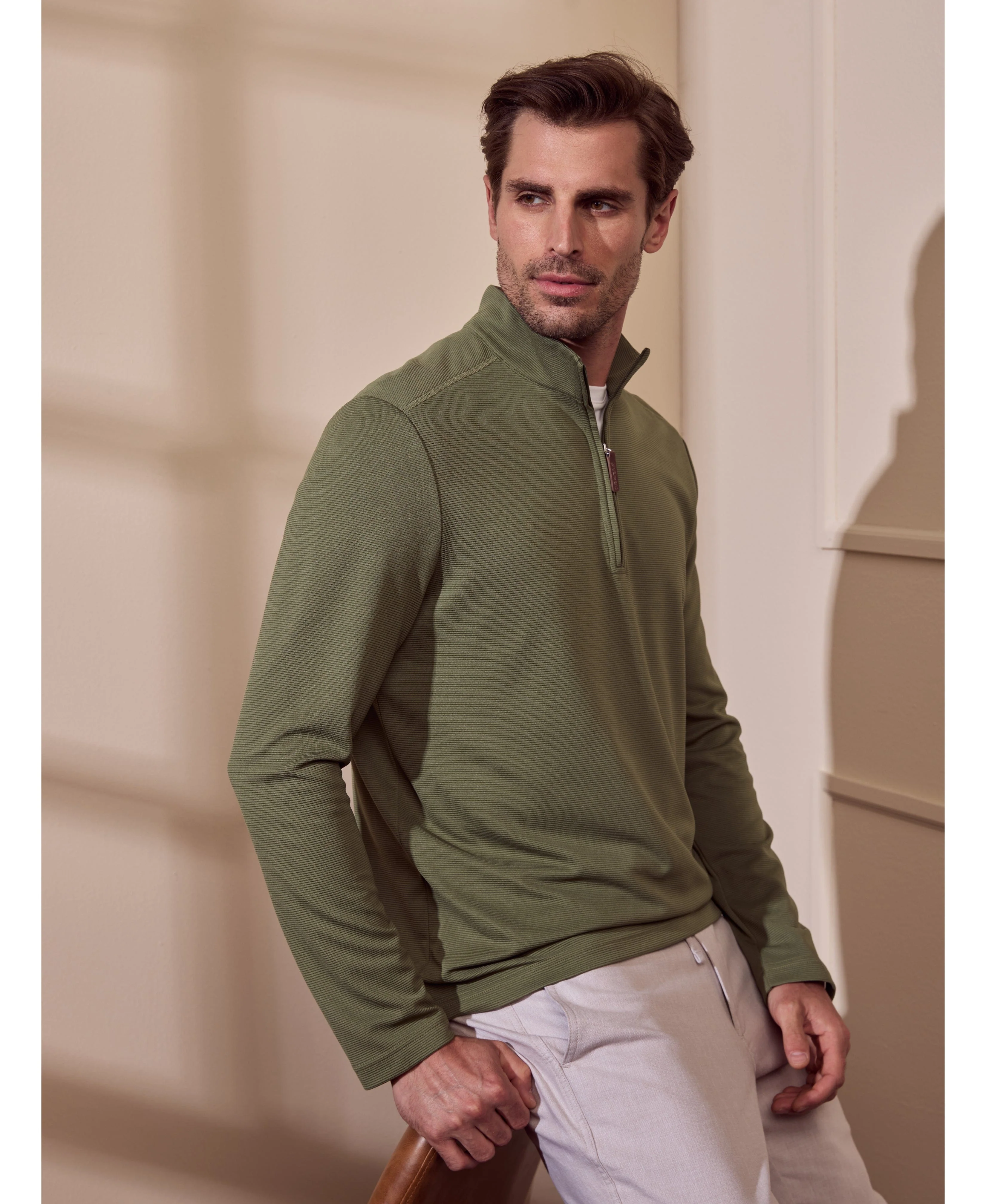 Solid Textured 1/4 Zip Pullover Sweater - Image 34