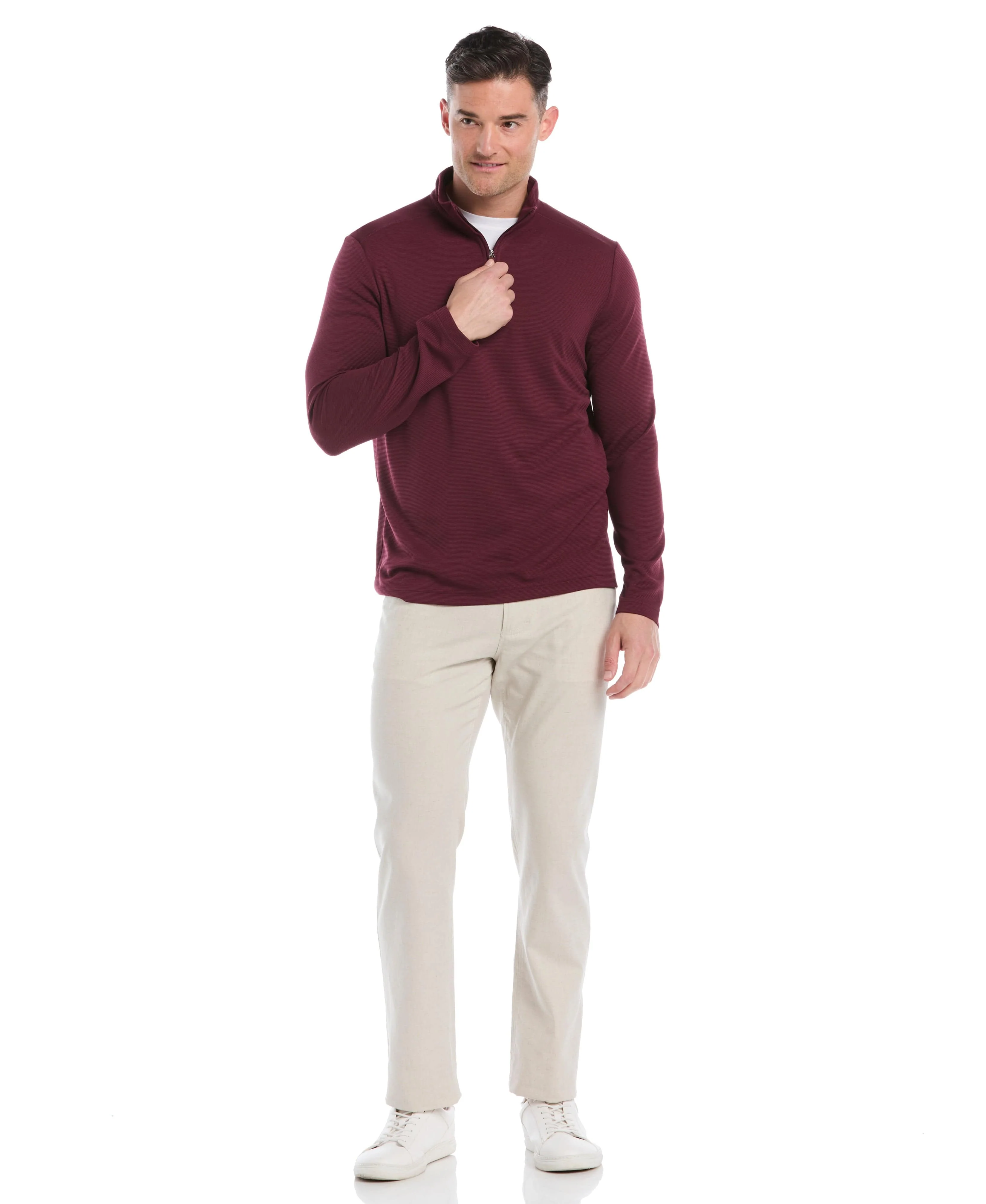 Solid Textured 1/4 Zip Pullover Sweater - Image 44
