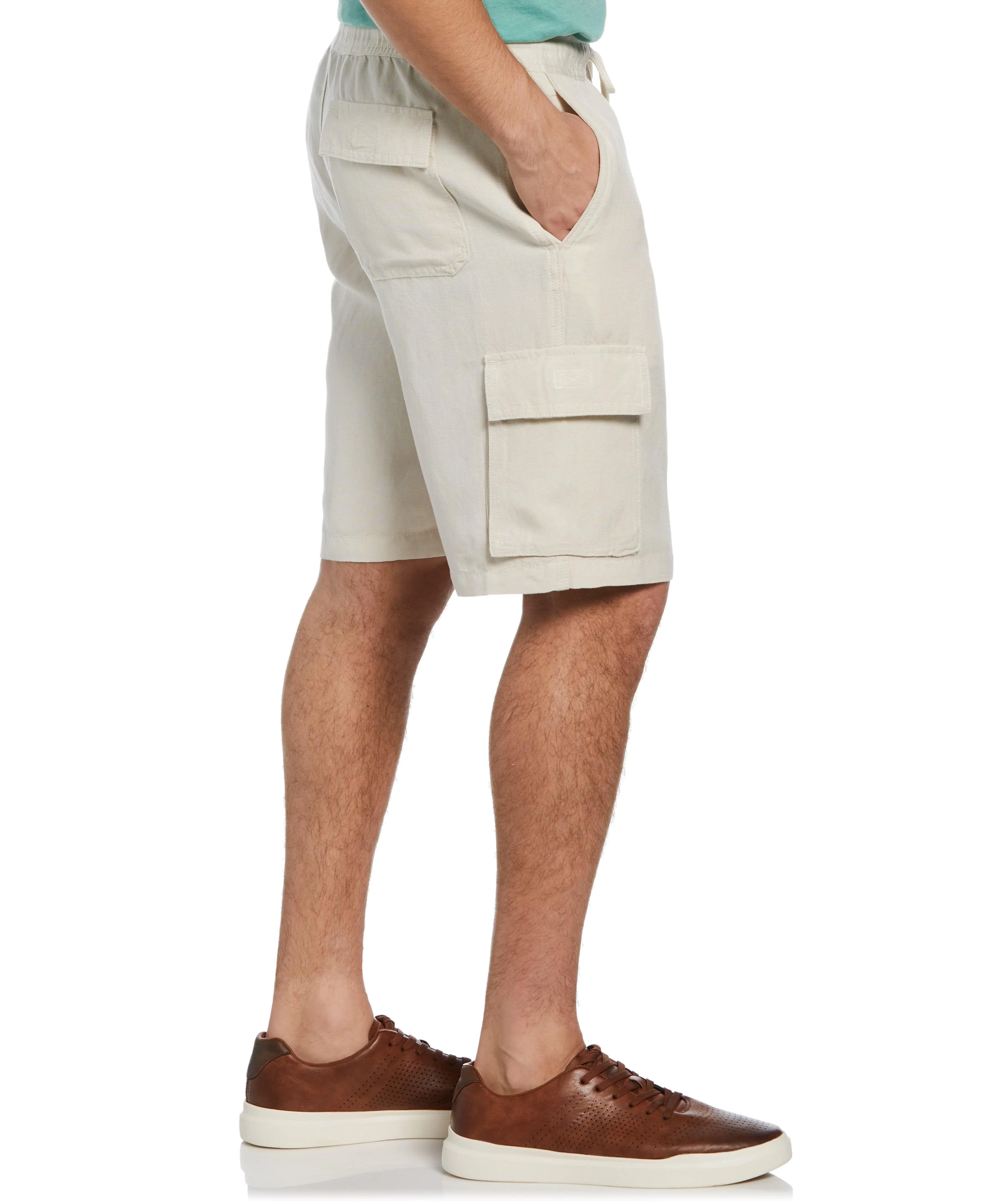 Big & Tall Linen Blend Pull-On Cargo Shorts - Image 3