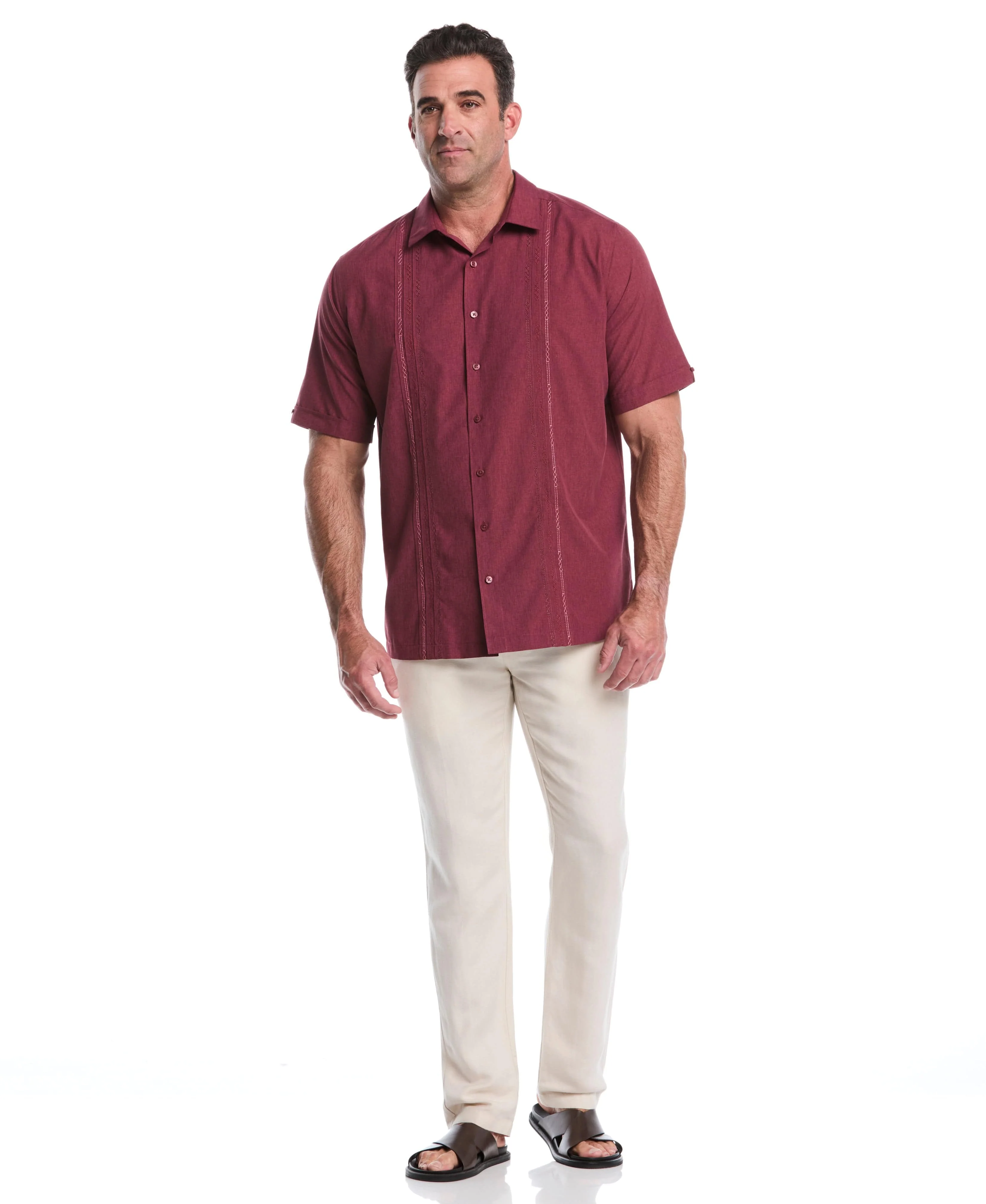 Big & Tall Geo Embroidered Panel Chambray Shirt - Image 11