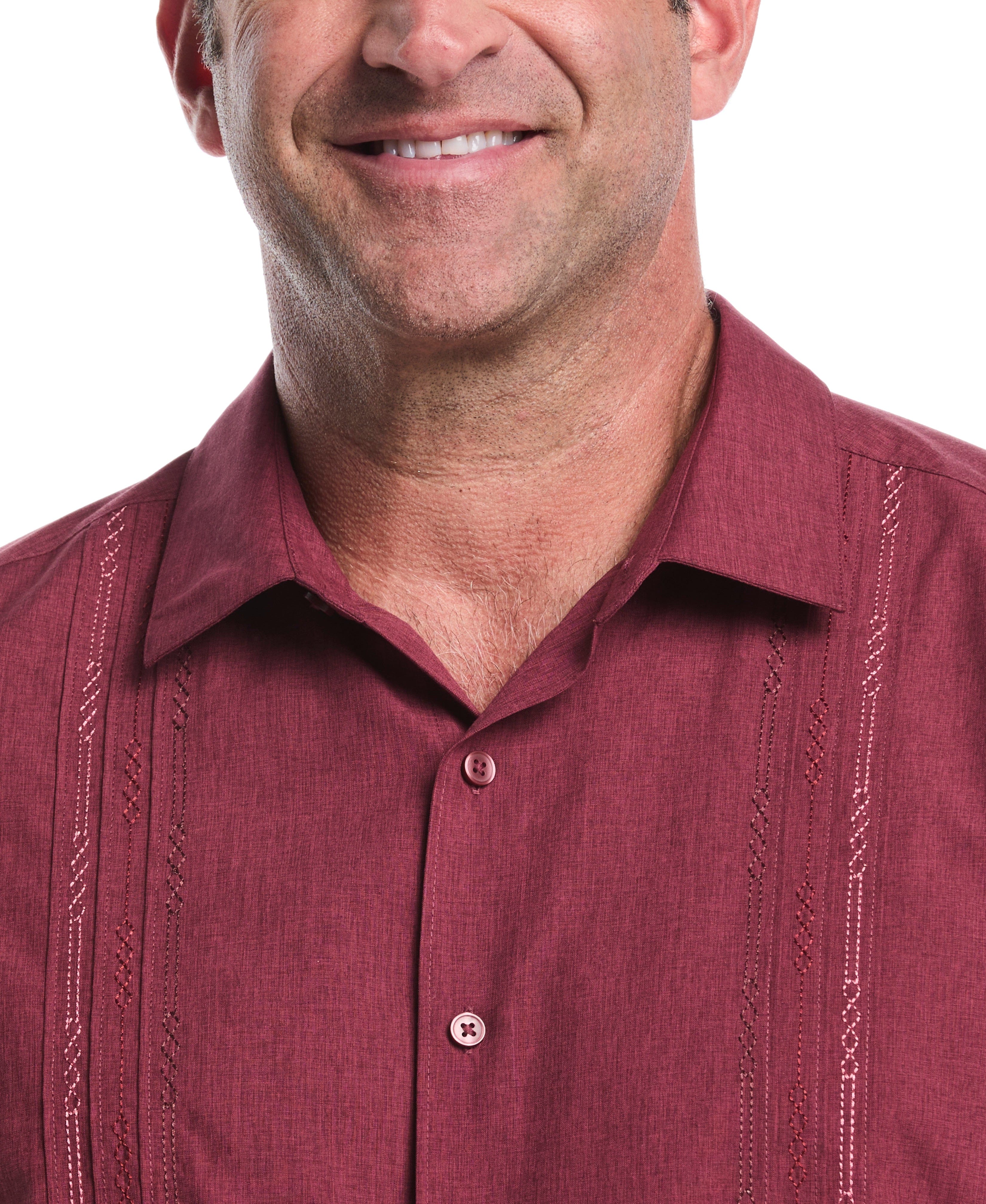 Big & Tall Geo Embroidered Panel Chambray Shirt - Image 12