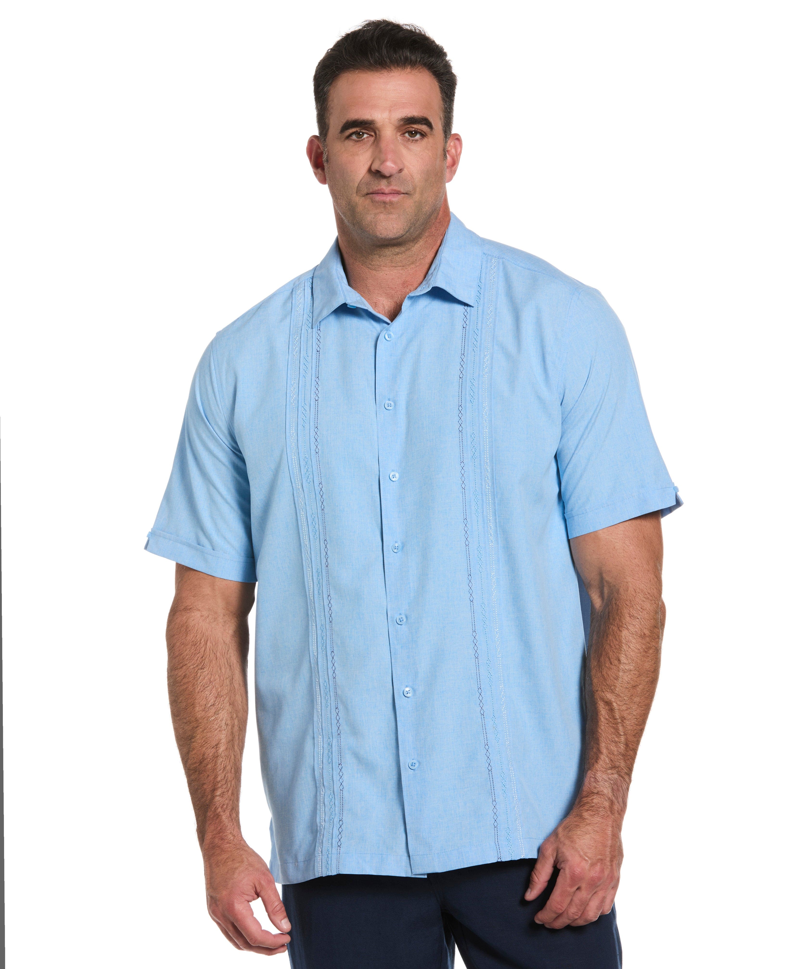 Big & Tall Geo Embroidered Panel Chambray Shirt - Image 14