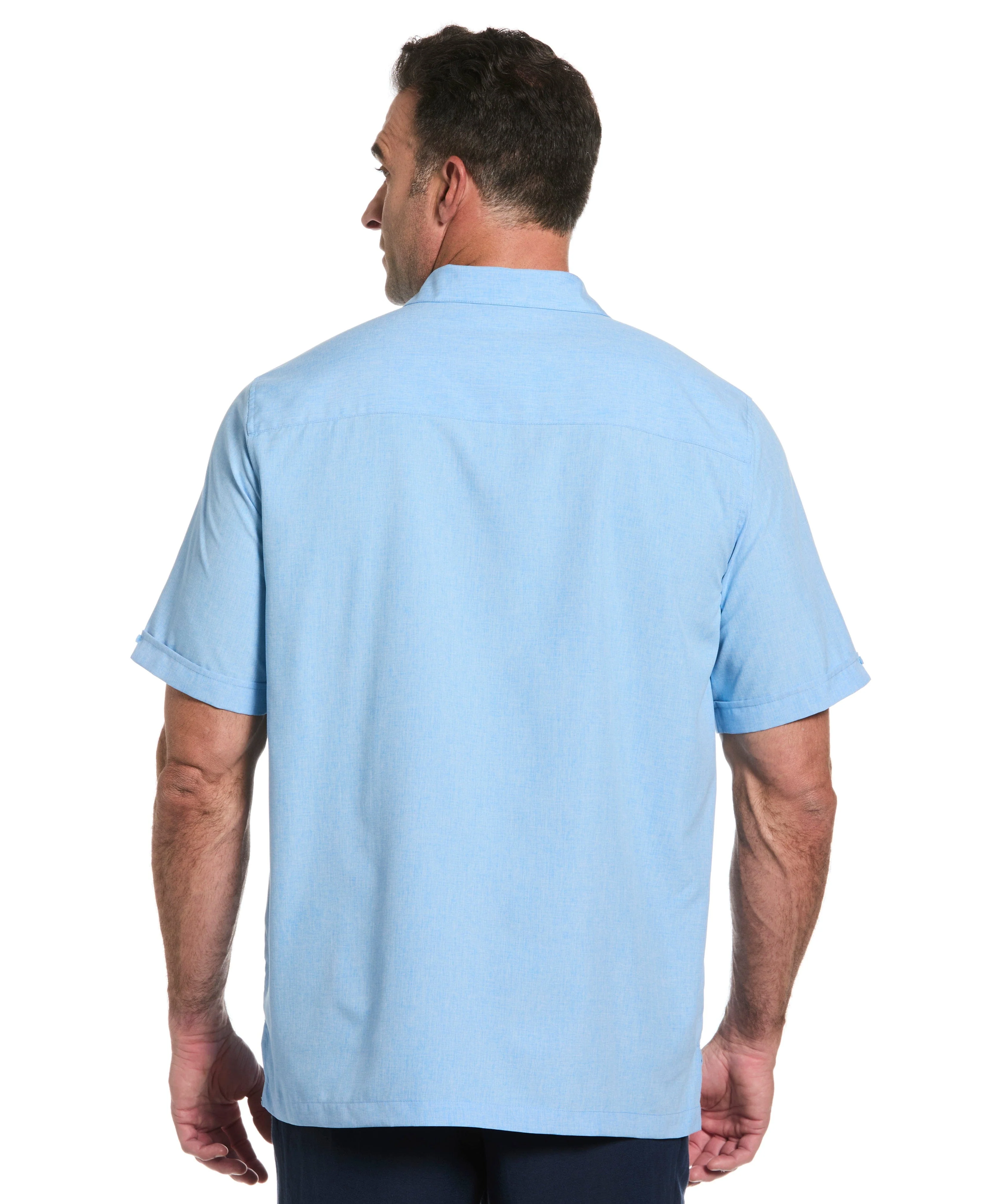 Big & Tall Geo Embroidered Panel Chambray Shirt - Image 15