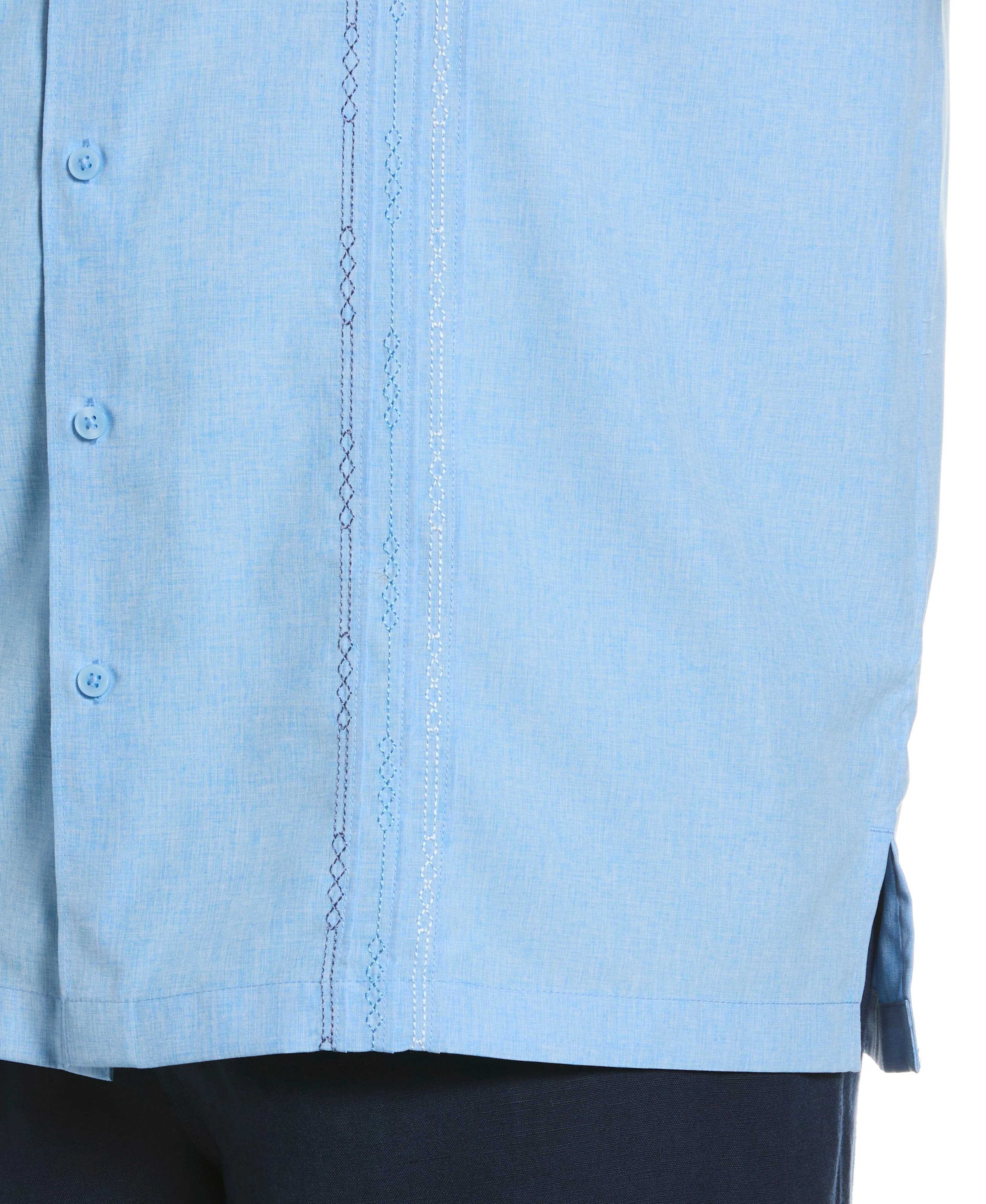 Big & Tall Geo Embroidered Panel Chambray Shirt - Image 16