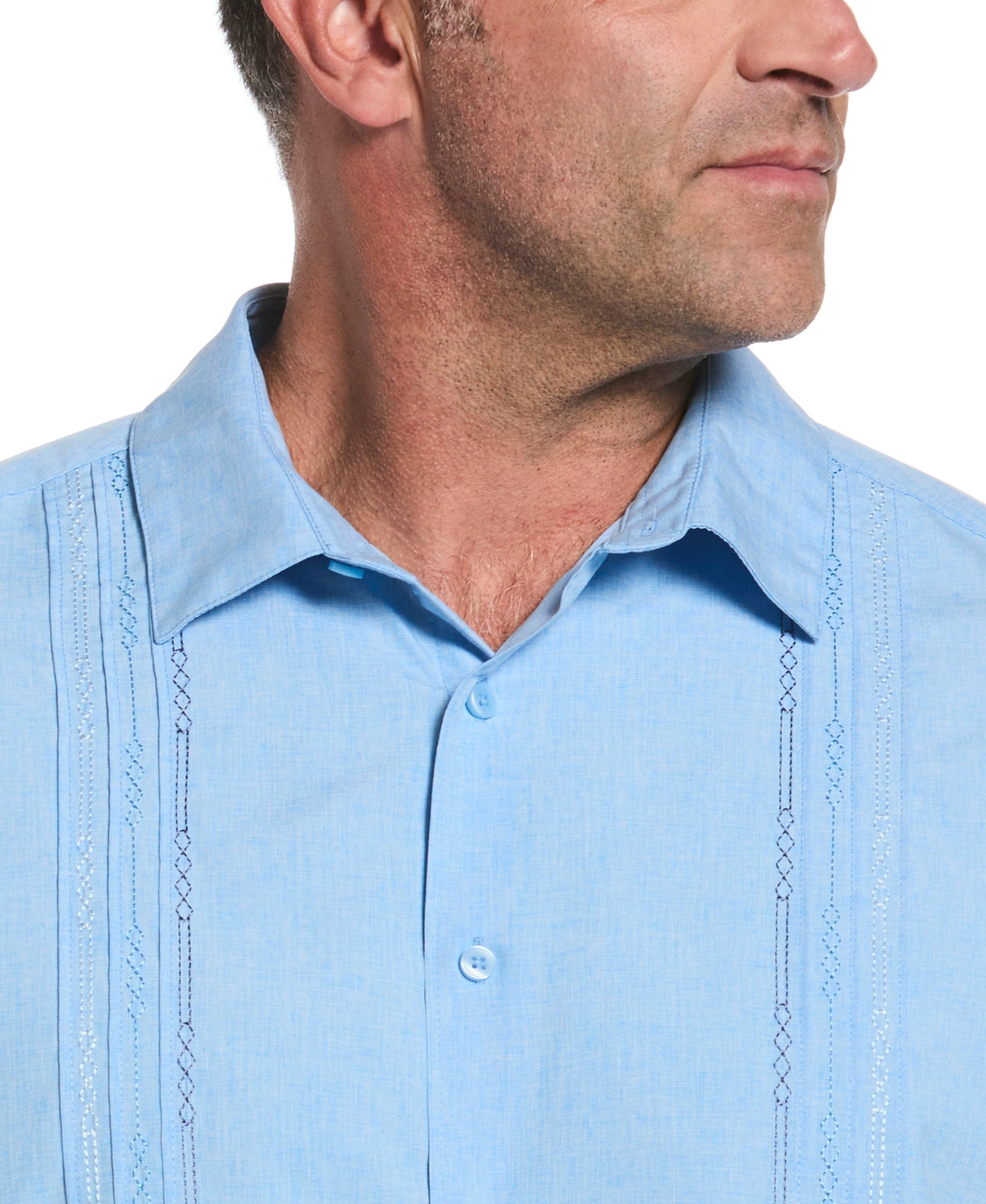 Big & Tall Geo Embroidered Panel Chambray Shirt - Image 18