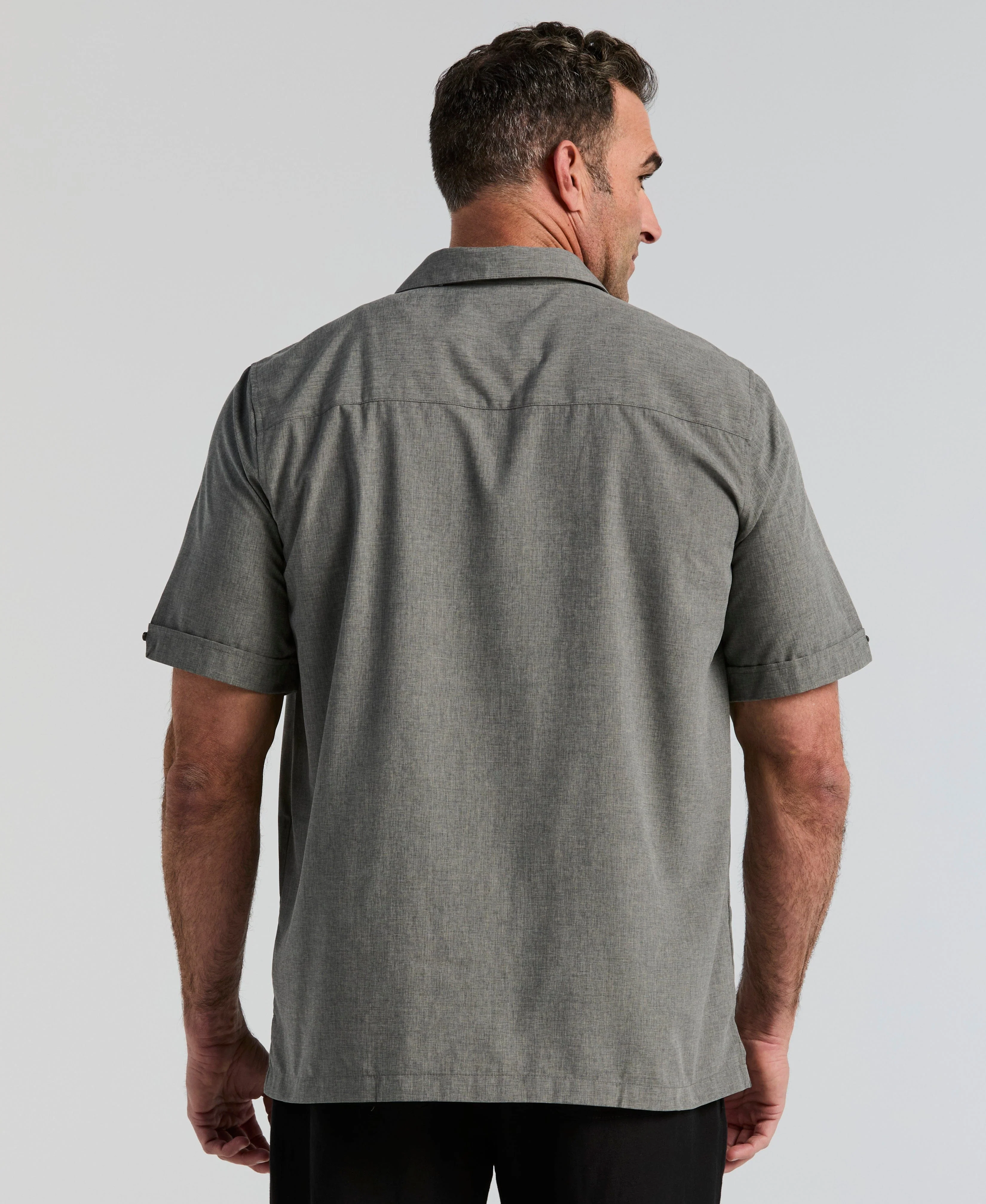 Big & Tall Geo Embroidered Panel Chambray Shirt - Image 2