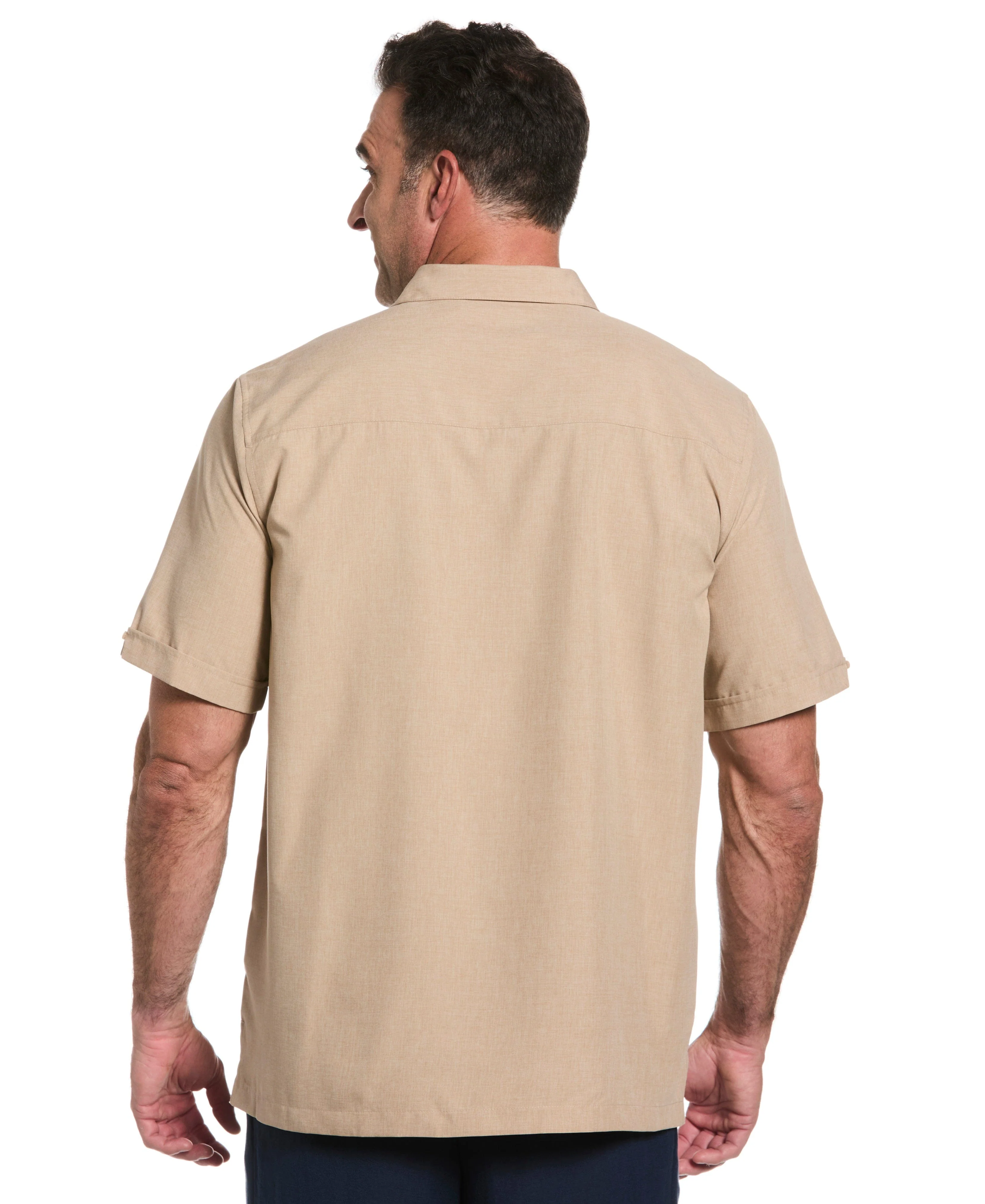 Big & Tall Geo Embroidered Panel Chambray Shirt - Image 21