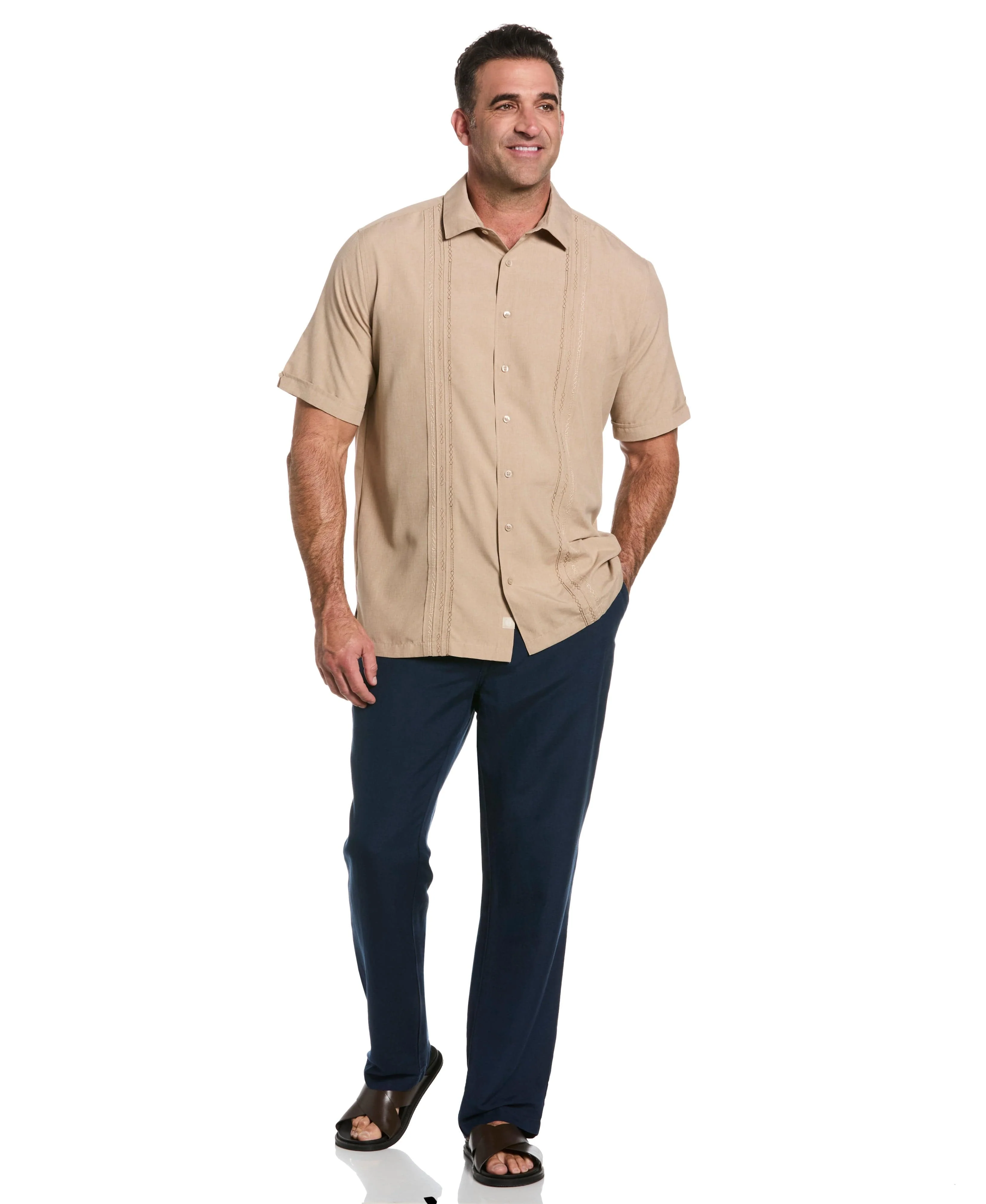 Big & Tall Geo Embroidered Panel Chambray Shirt - Image 23