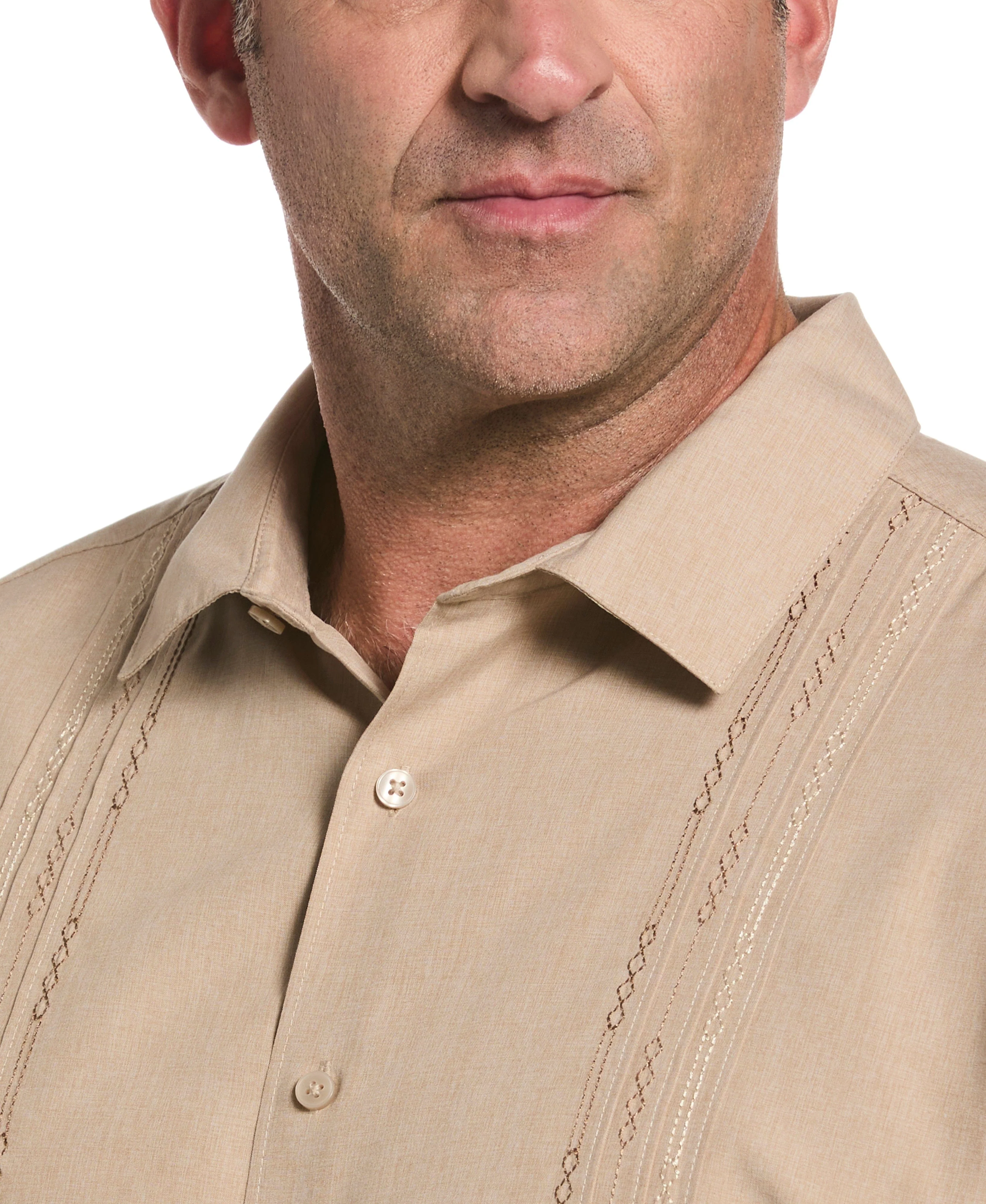 Big & Tall Geo Embroidered Panel Chambray Shirt - Image 24