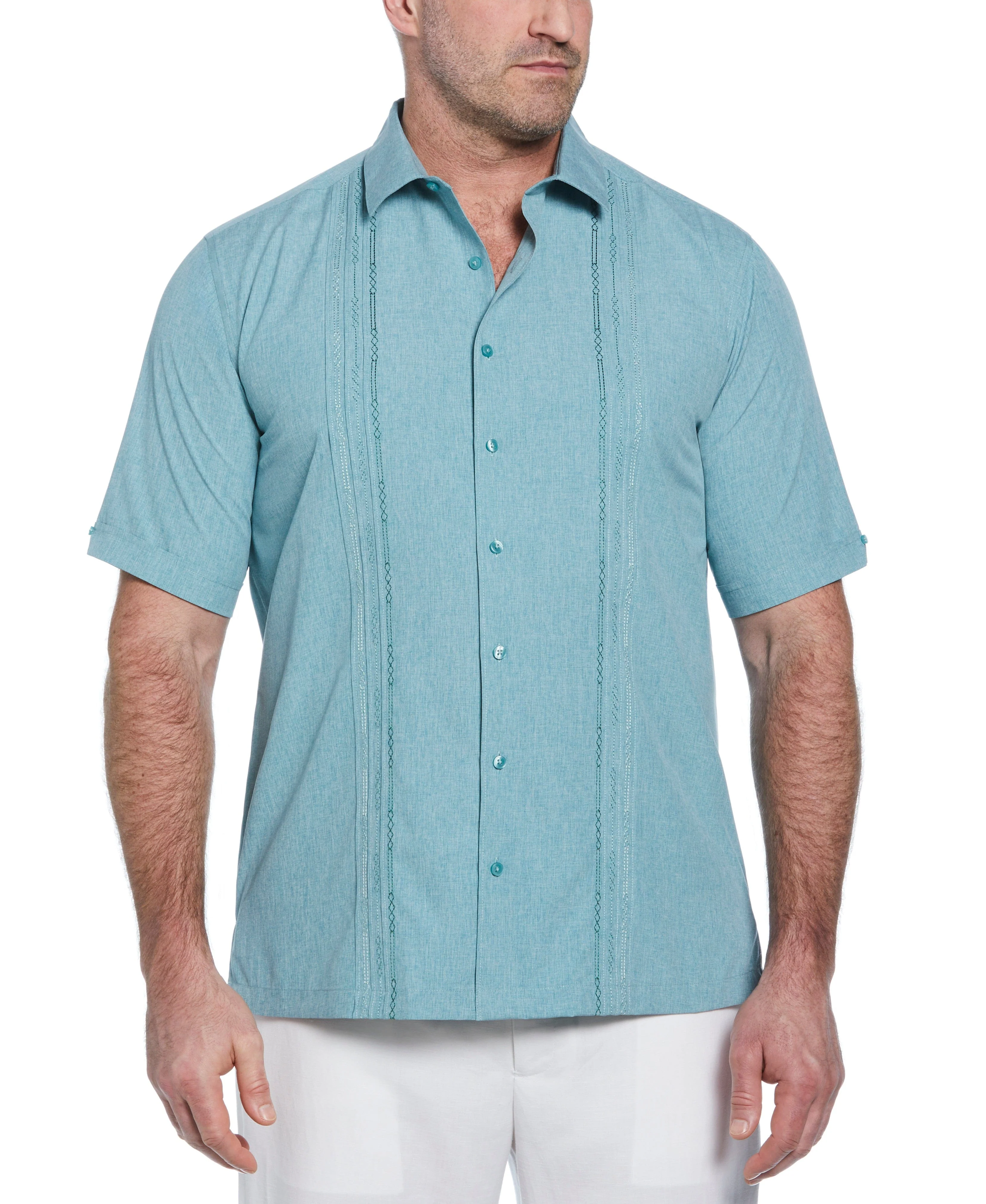 Big & Tall Geo Embroidered Panel Chambray Shirt - Image 26