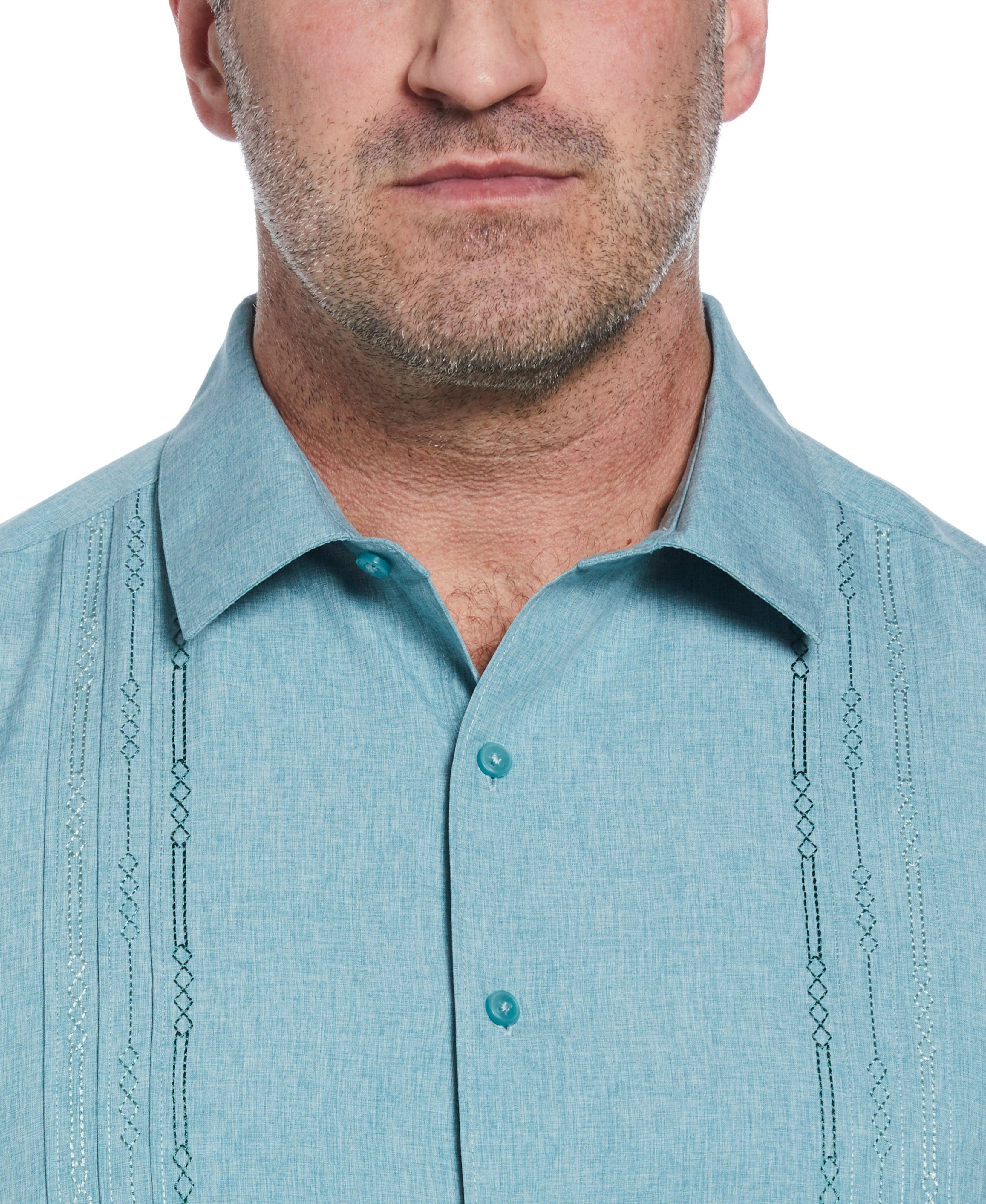Big & Tall Geo Embroidered Panel Chambray Shirt - Image 27