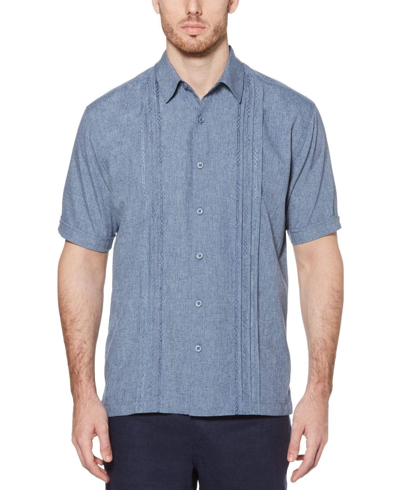 Big & Tall Geo Embroidered Panel Chambray Shirt - Image 31