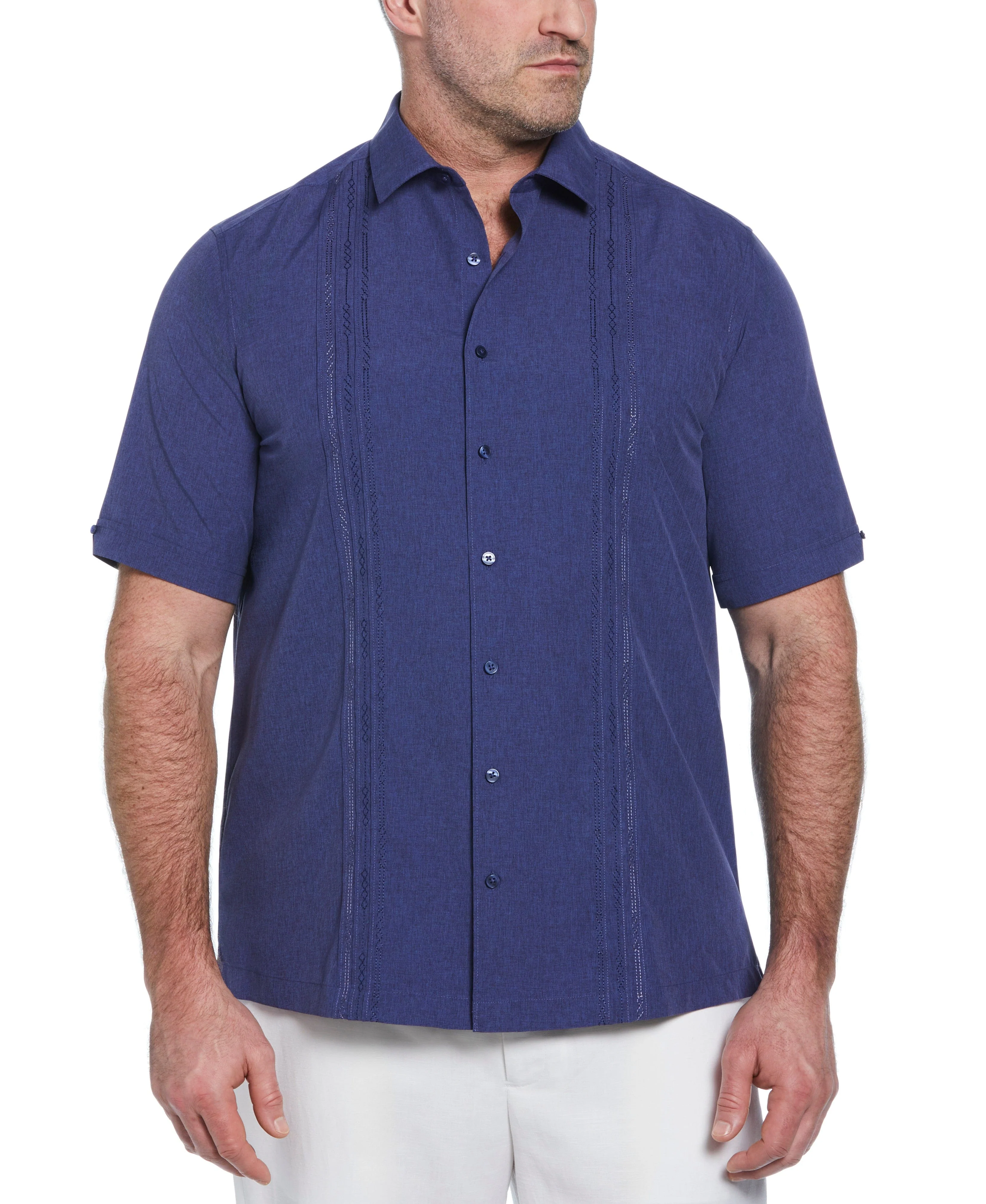 Big & Tall Geo Embroidered Panel Chambray Shirt - Image 33