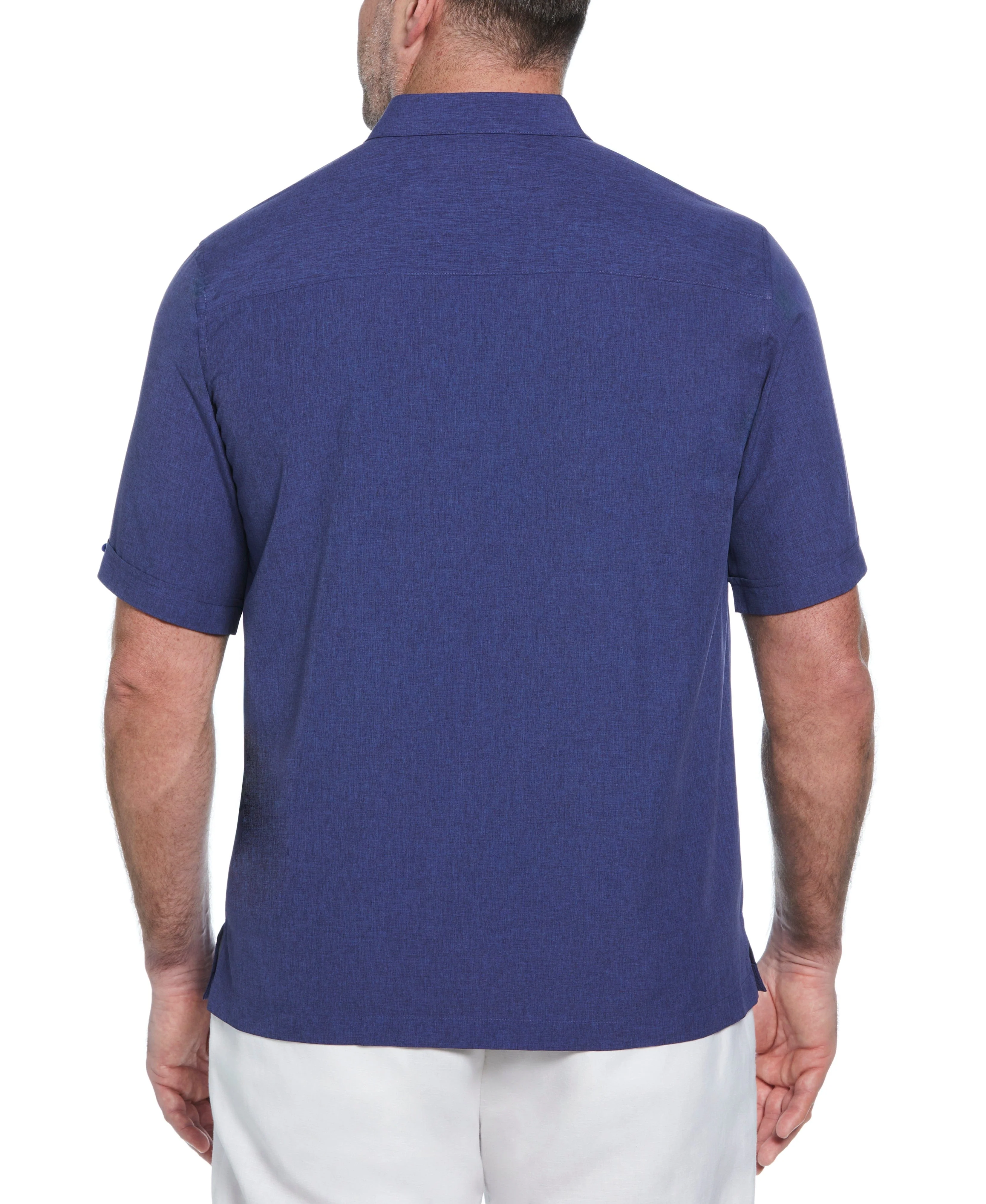 Big & Tall Geo Embroidered Panel Chambray Shirt - Image 34