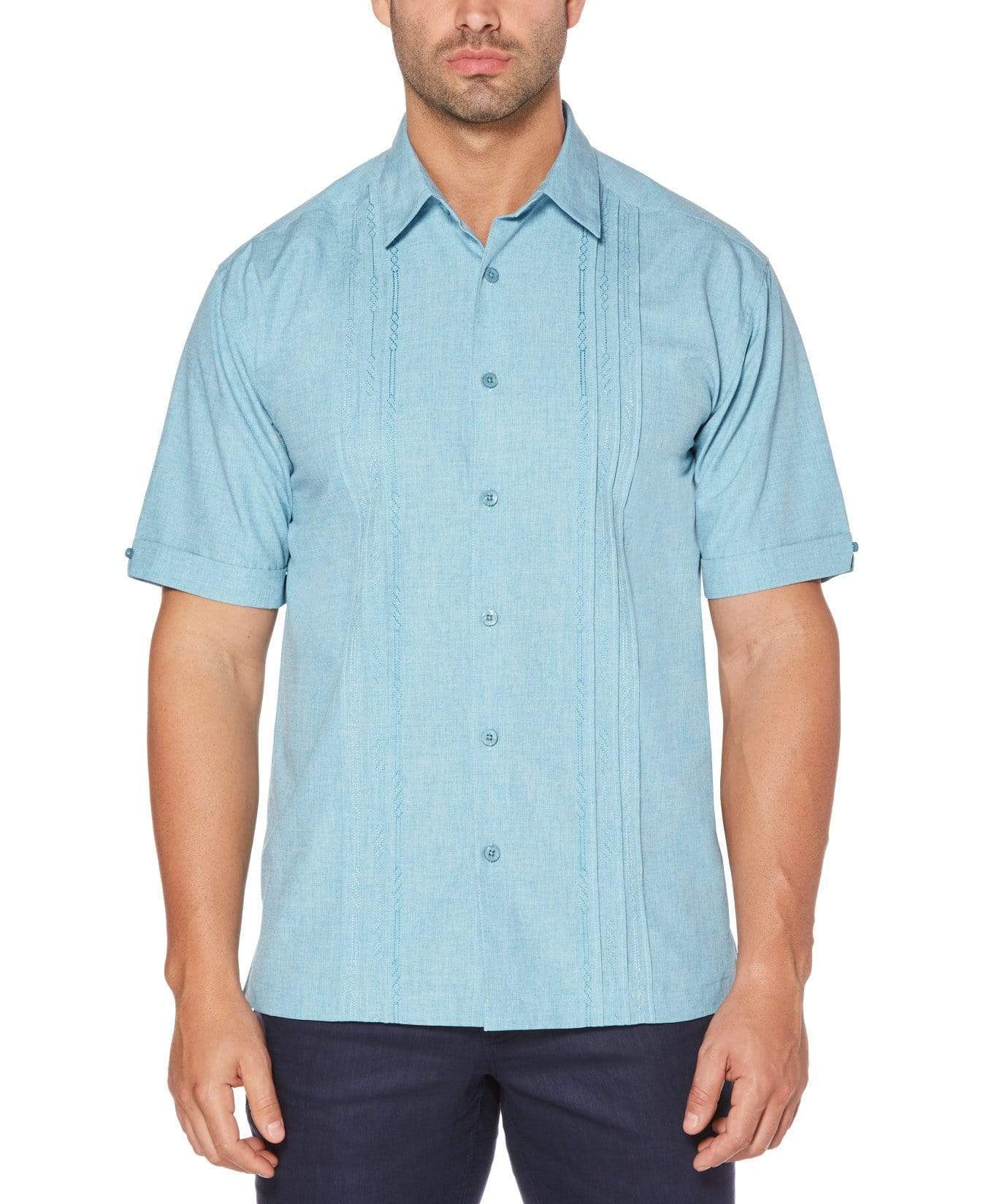 Big & Tall Geo Embroidered Panel Chambray Shirt - Image 38