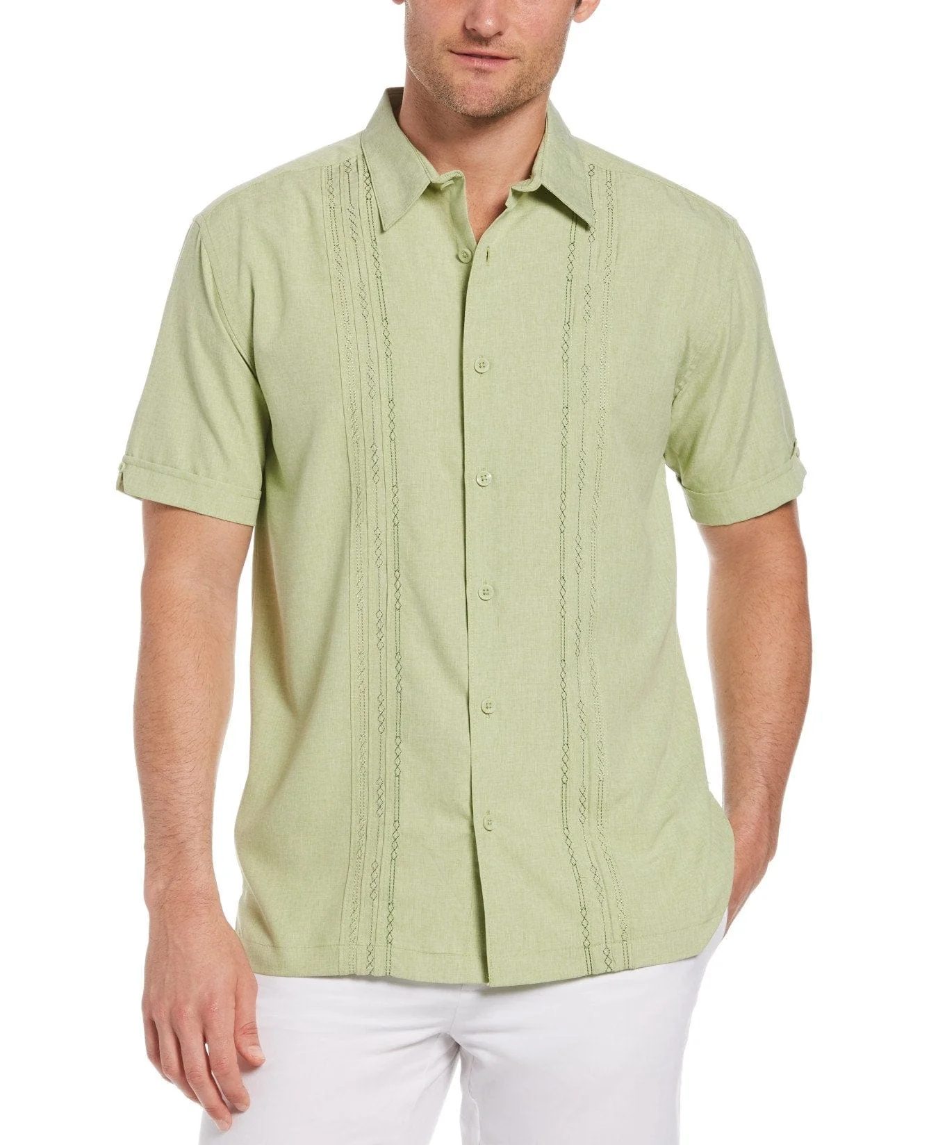 Big & Tall Geo Embroidered Panel Chambray Shirt - Image 40
