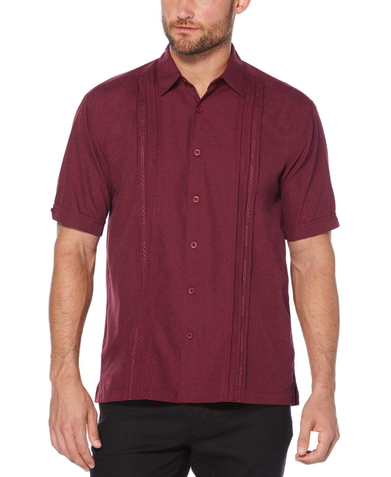 Big & Tall Geo Embroidered Panel Chambray Shirt - Image 42
