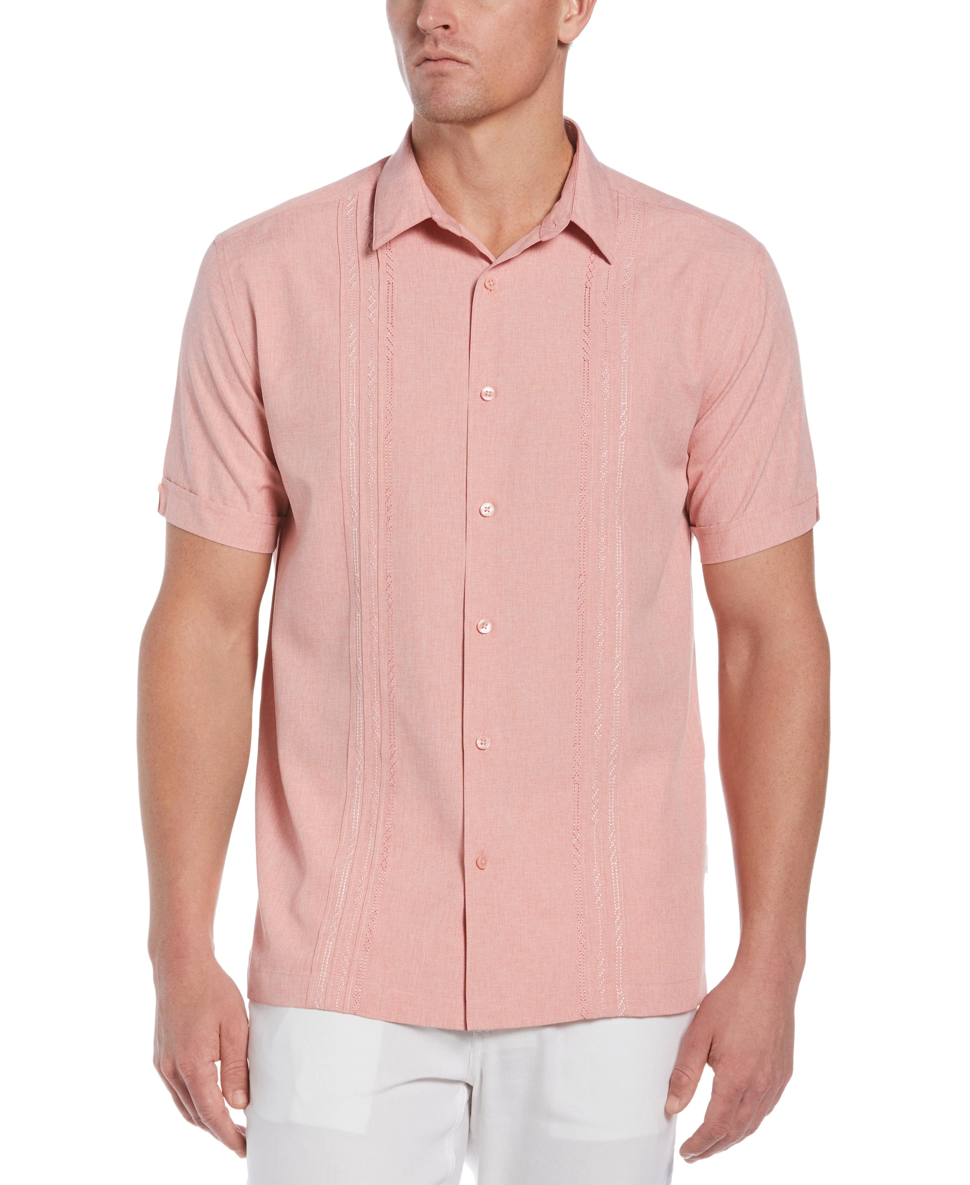Big & Tall Geo Embroidered Panel Chambray Shirt - Image 44