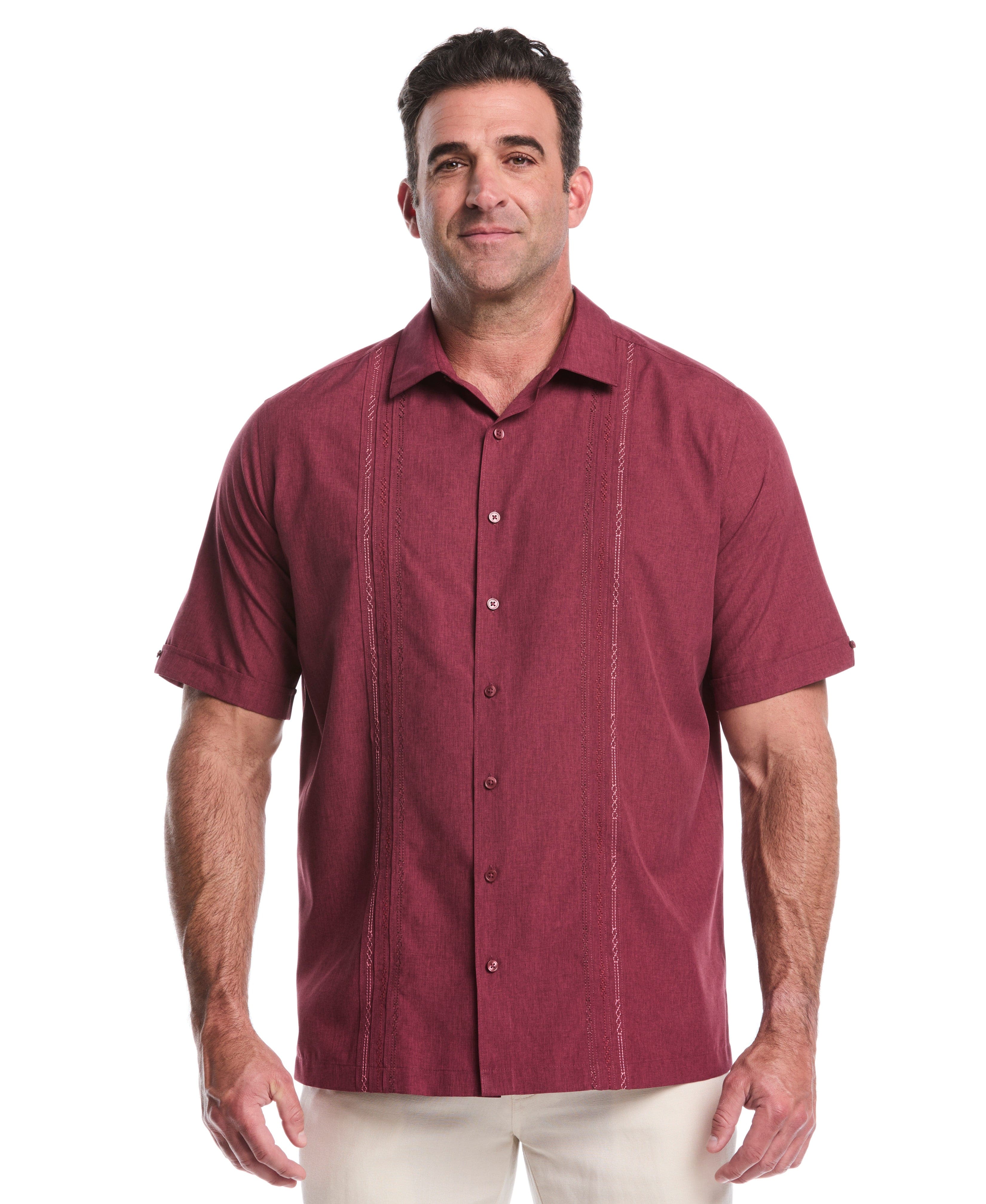 Big & Tall Geo Embroidered Panel Chambray Shirt - Image 7