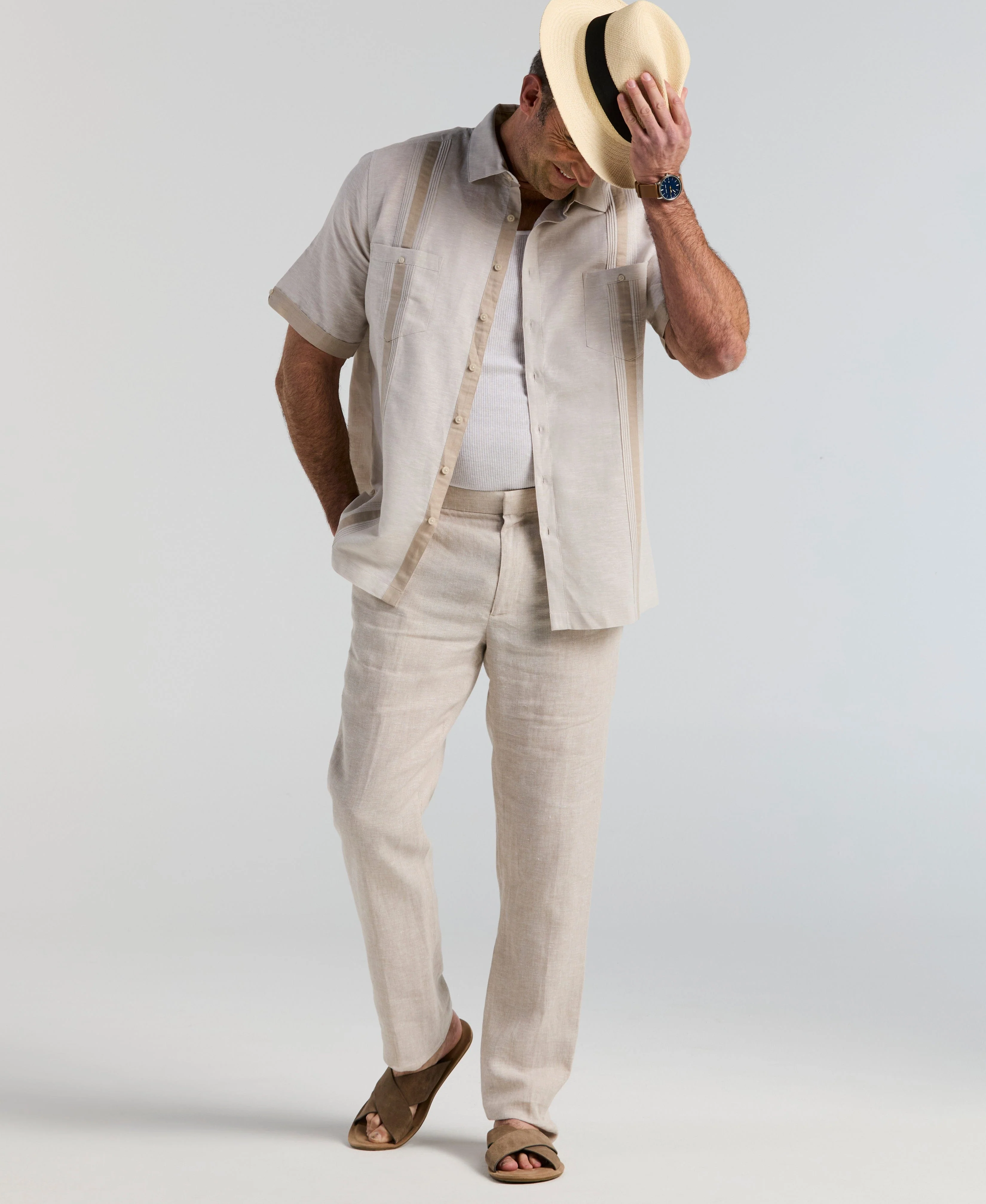 Big & Tall Linen Blend Cross Dye Guayabera Shirt - Image 10