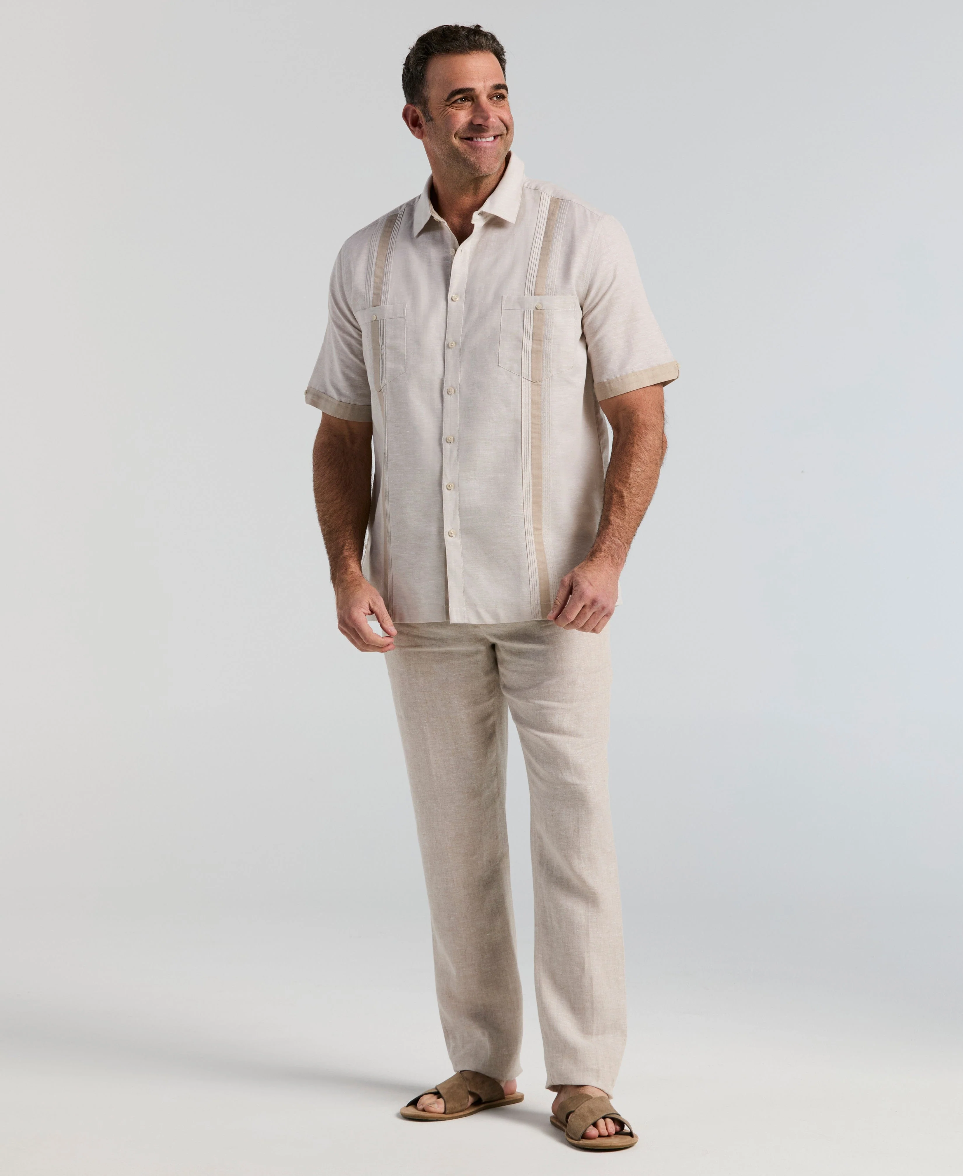 Big & Tall Linen Blend Cross Dye Guayabera Shirt - Image 12