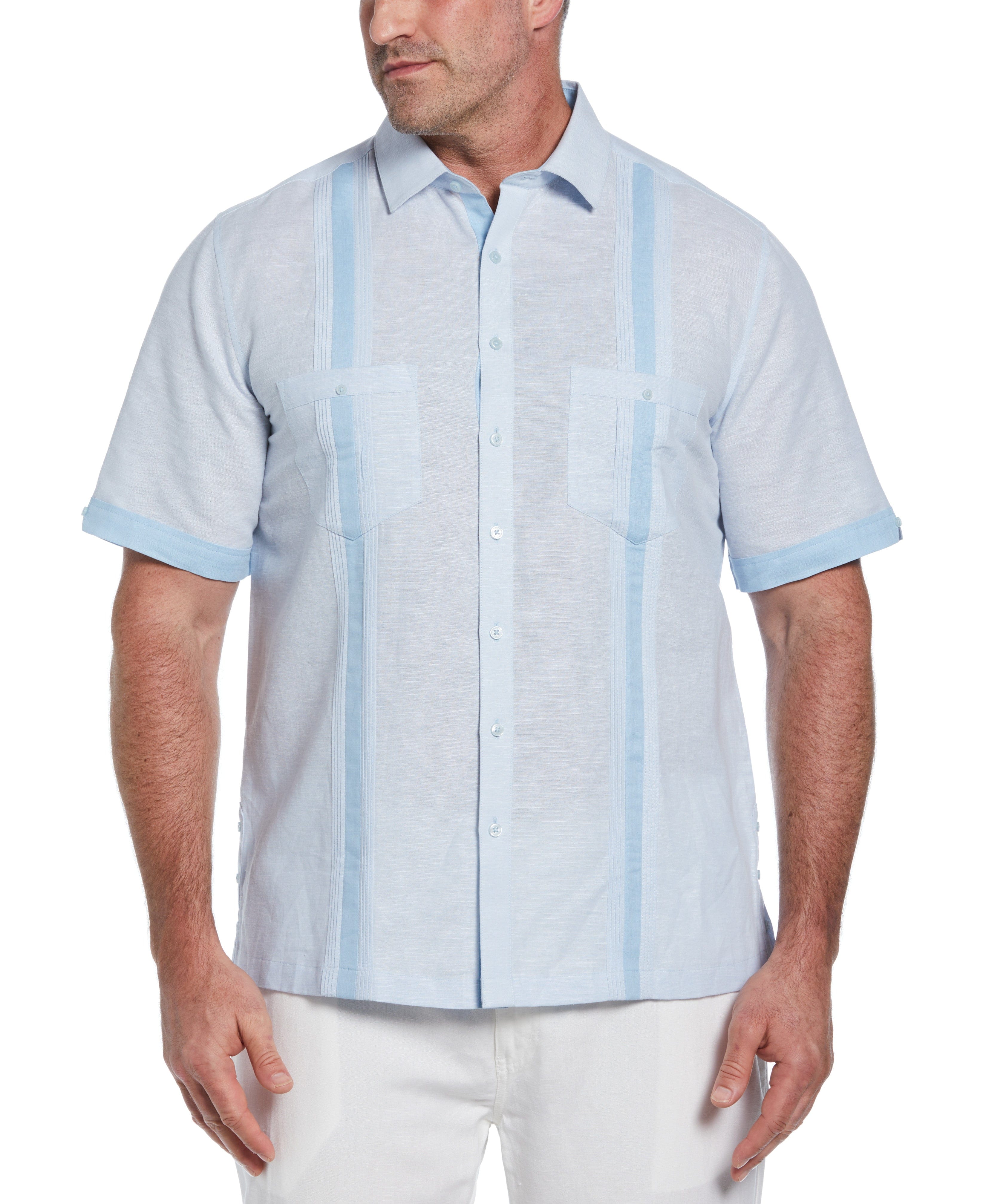 Big & Tall Linen Blend Cross Dye Guayabera Shirt - Image 18