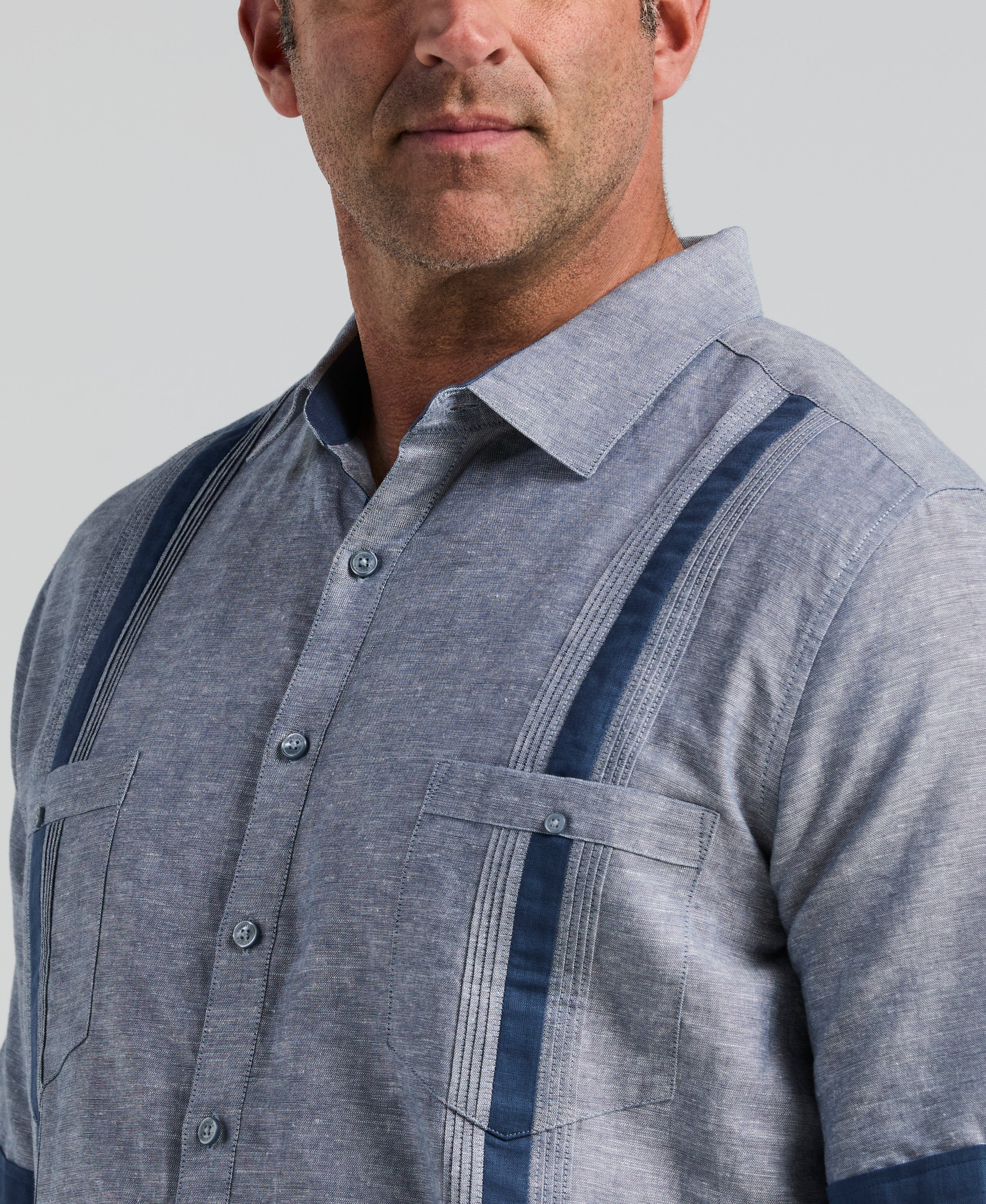 Big & Tall Linen Blend Cross Dye Guayabera Shirt - Image 3