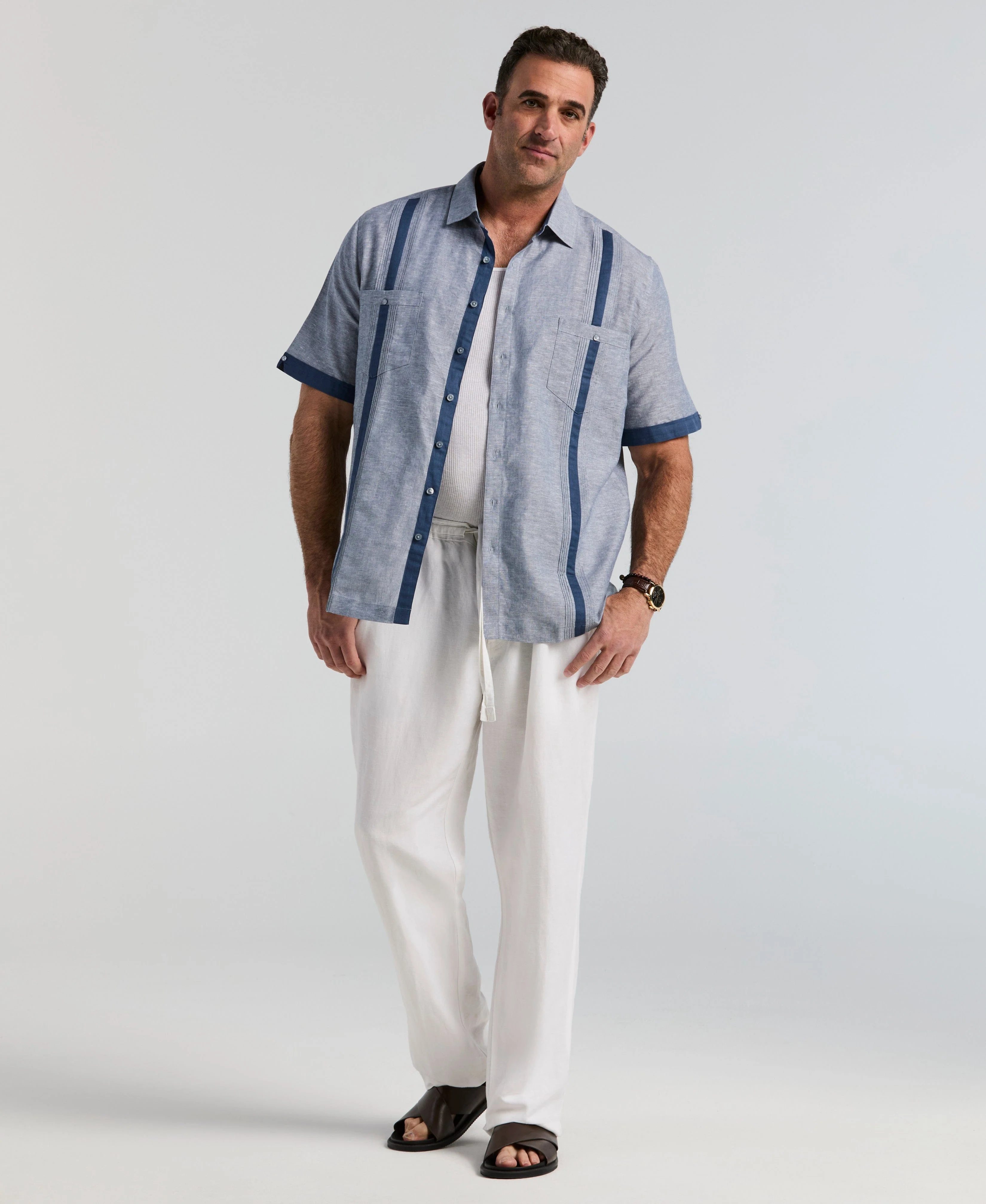 Big & Tall Linen Blend Cross Dye Guayabera Shirt - Image 4