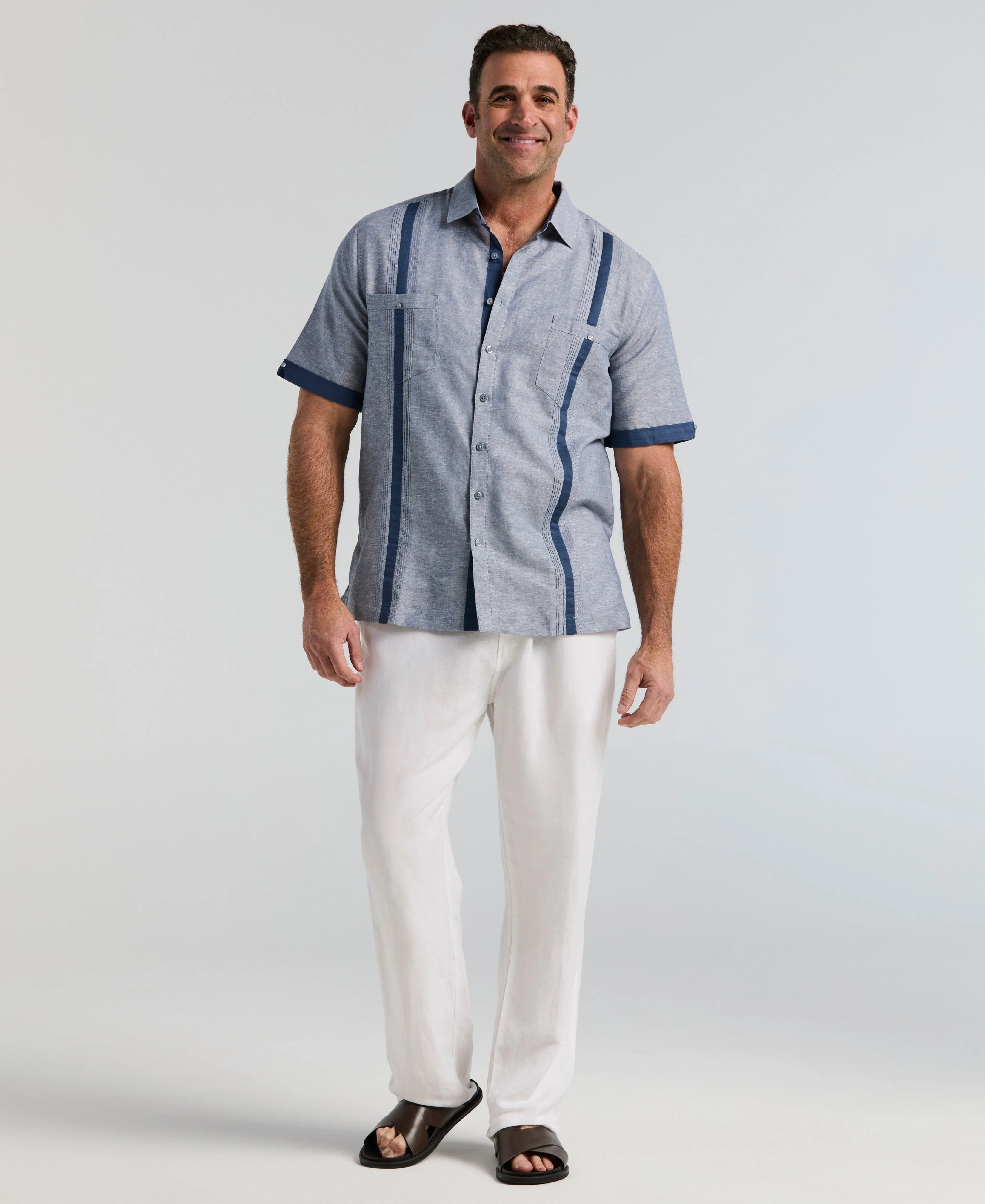 Big & Tall Linen Blend Cross Dye Guayabera Shirt - Image 6