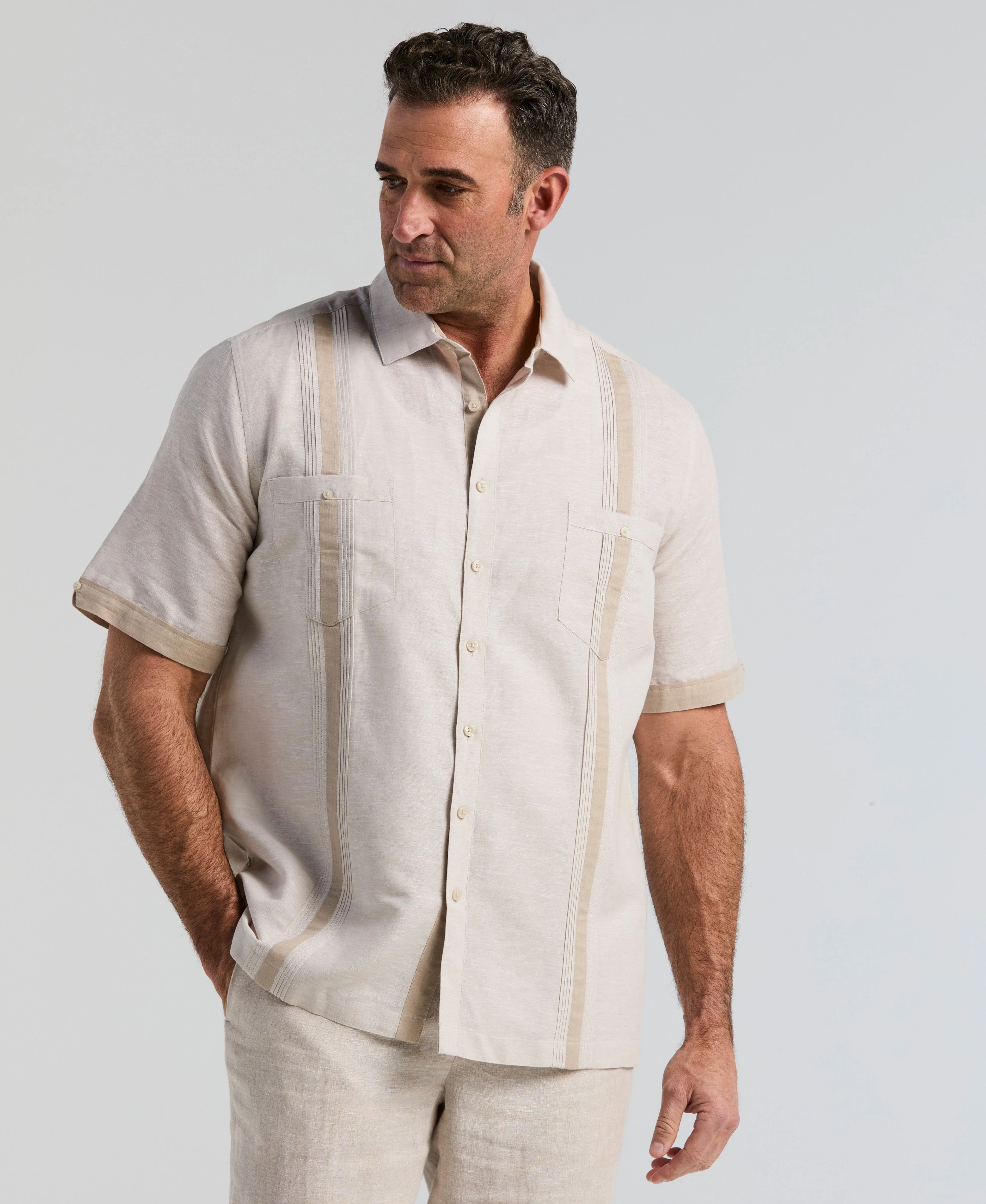 Big & Tall Linen Blend Cross Dye Guayabera Shirt - Image 7