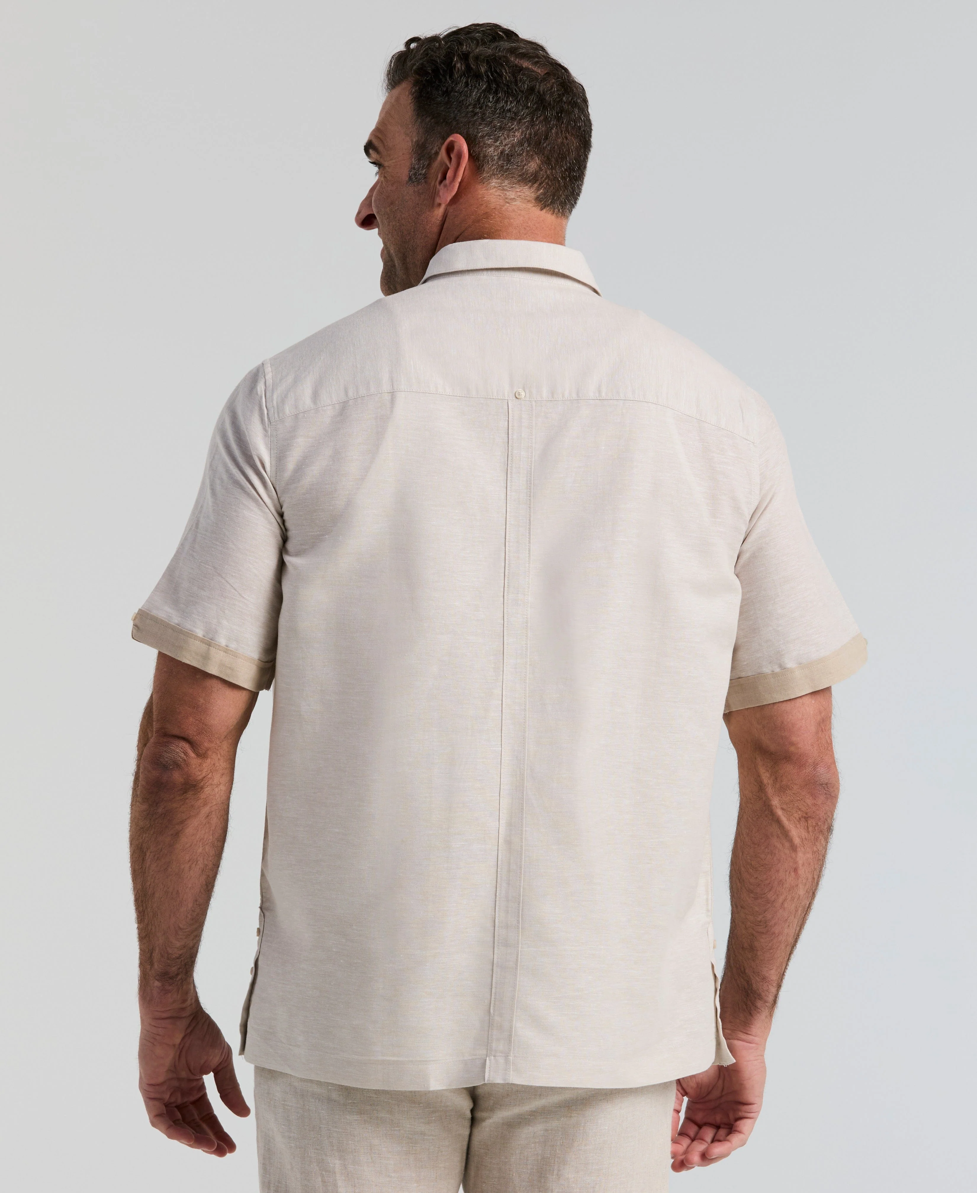 Big & Tall Linen Blend Cross Dye Guayabera Shirt - Image 8