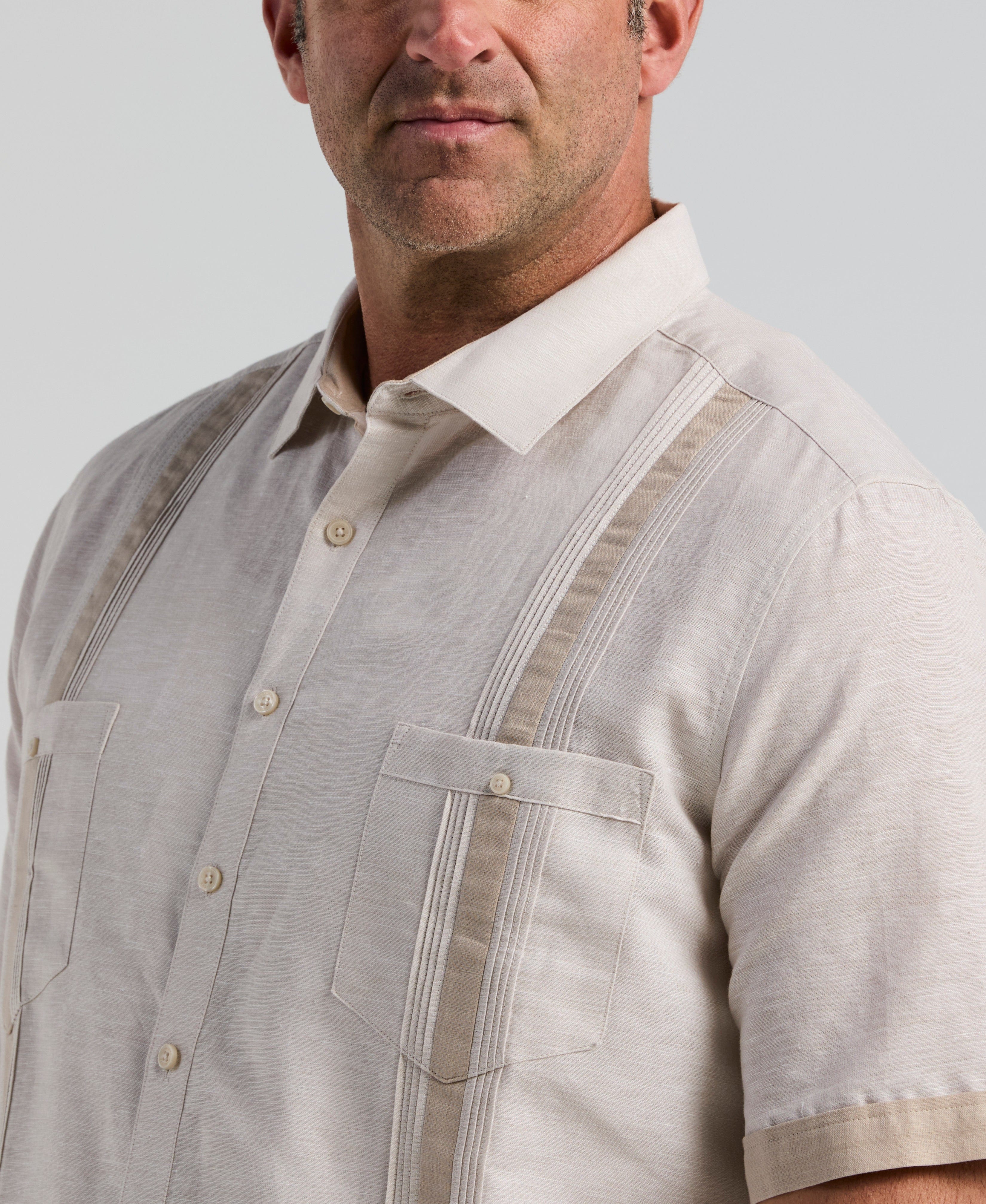 Big & Tall Linen Blend Cross Dye Guayabera Shirt - Image 9