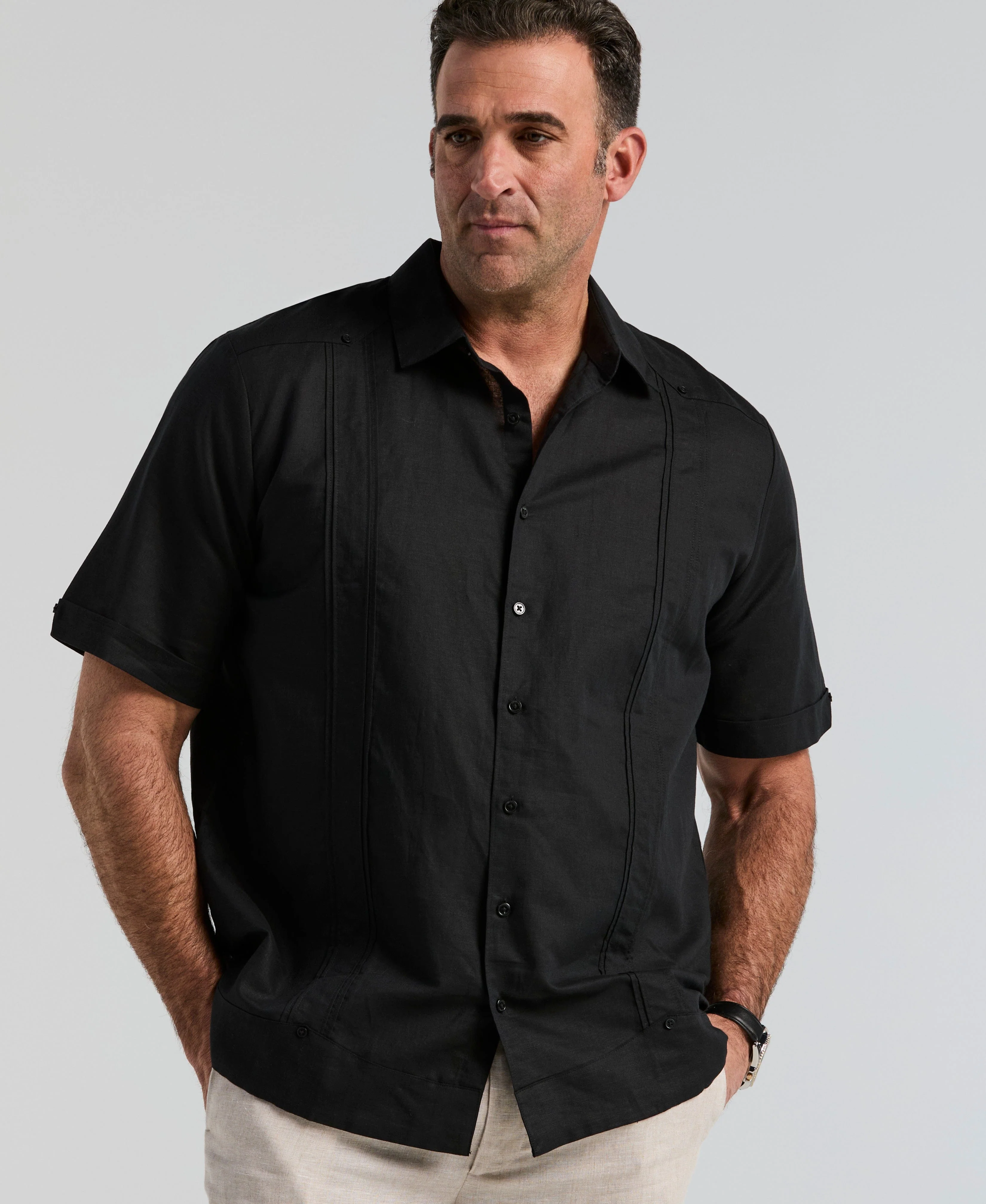 Big & Tall Linen Blend No-Pocket Guayabera Shirt - Image 11