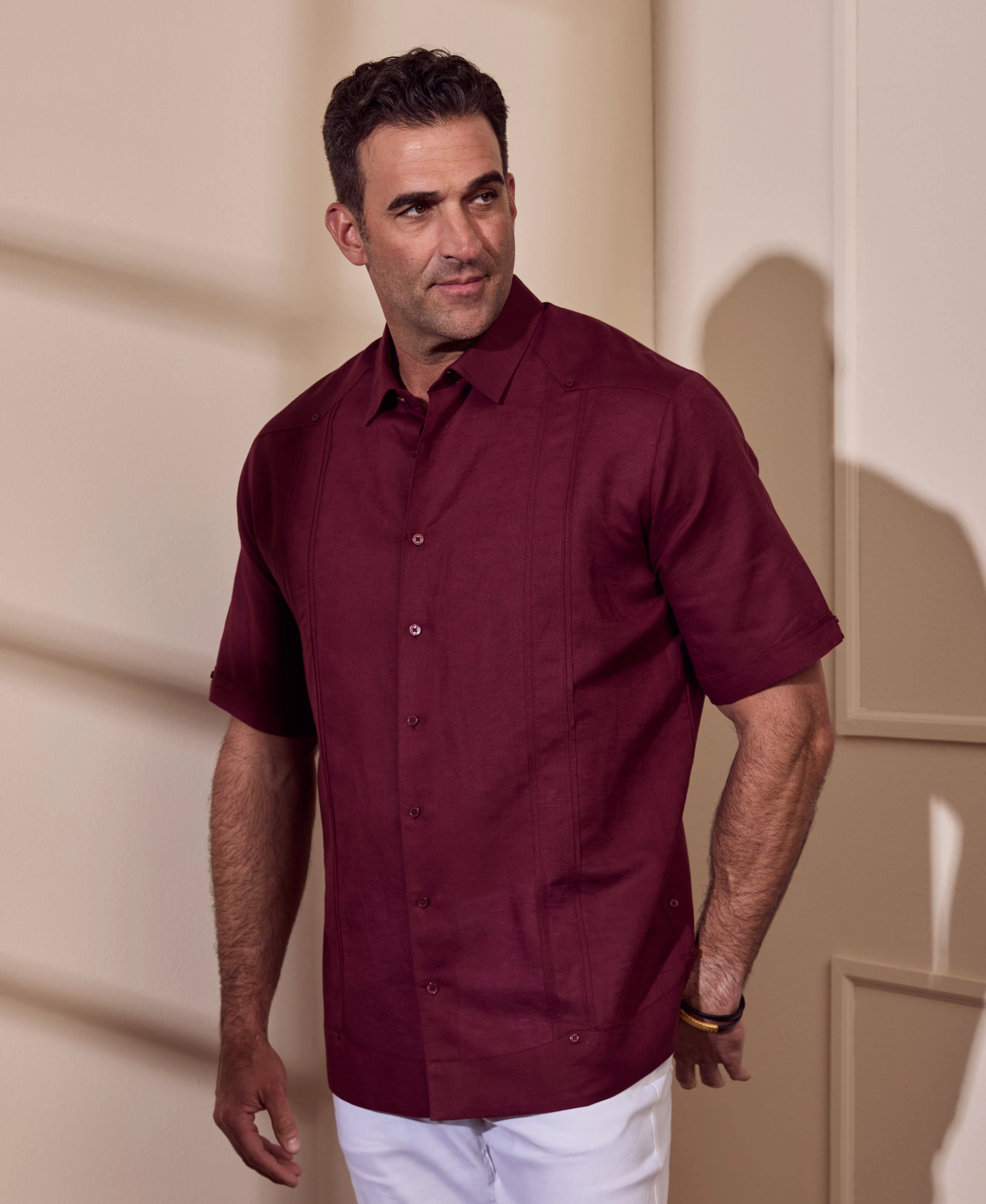 Big & Tall Linen Blend No-Pocket Guayabera Shirt - Image 14
