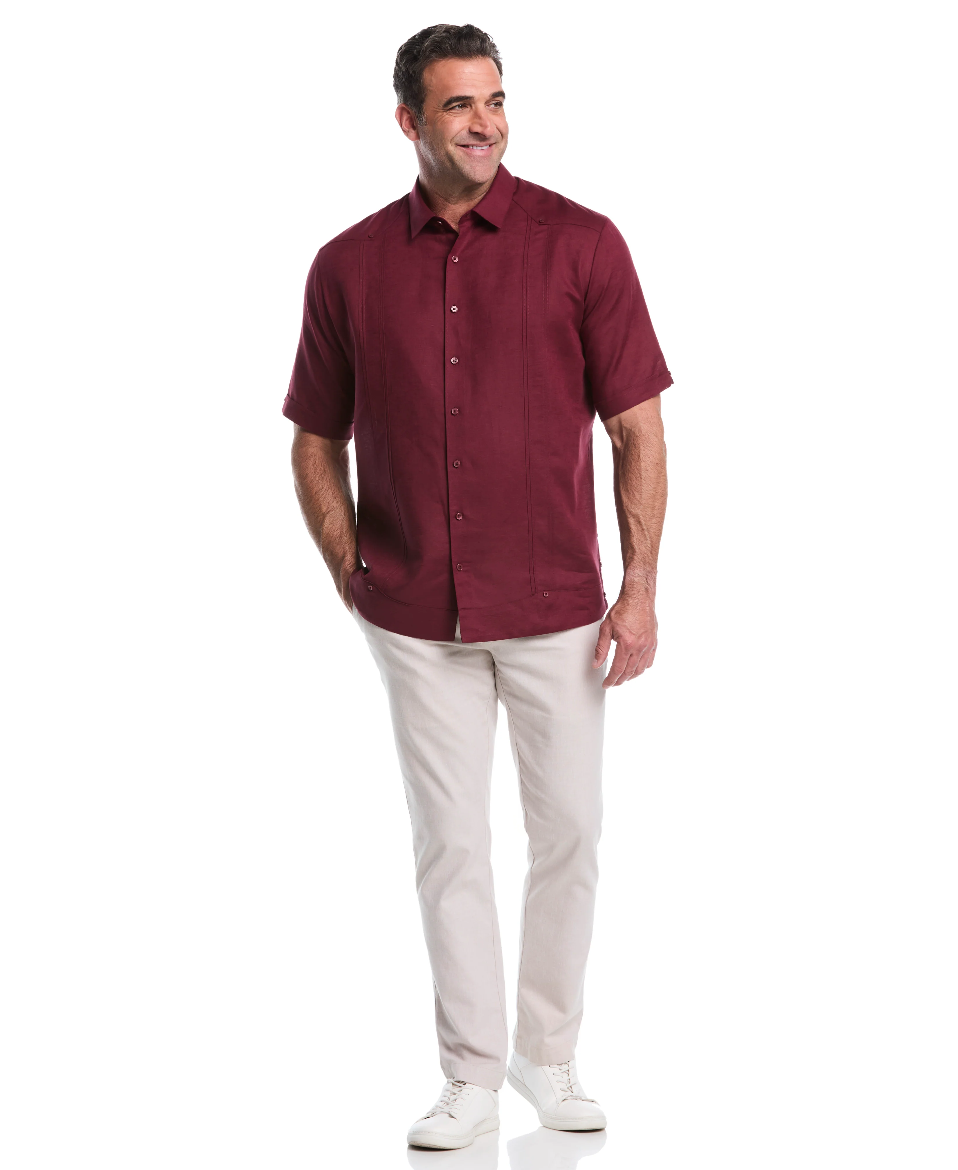 Big & Tall Linen Blend No-Pocket Guayabera Shirt - Image 17