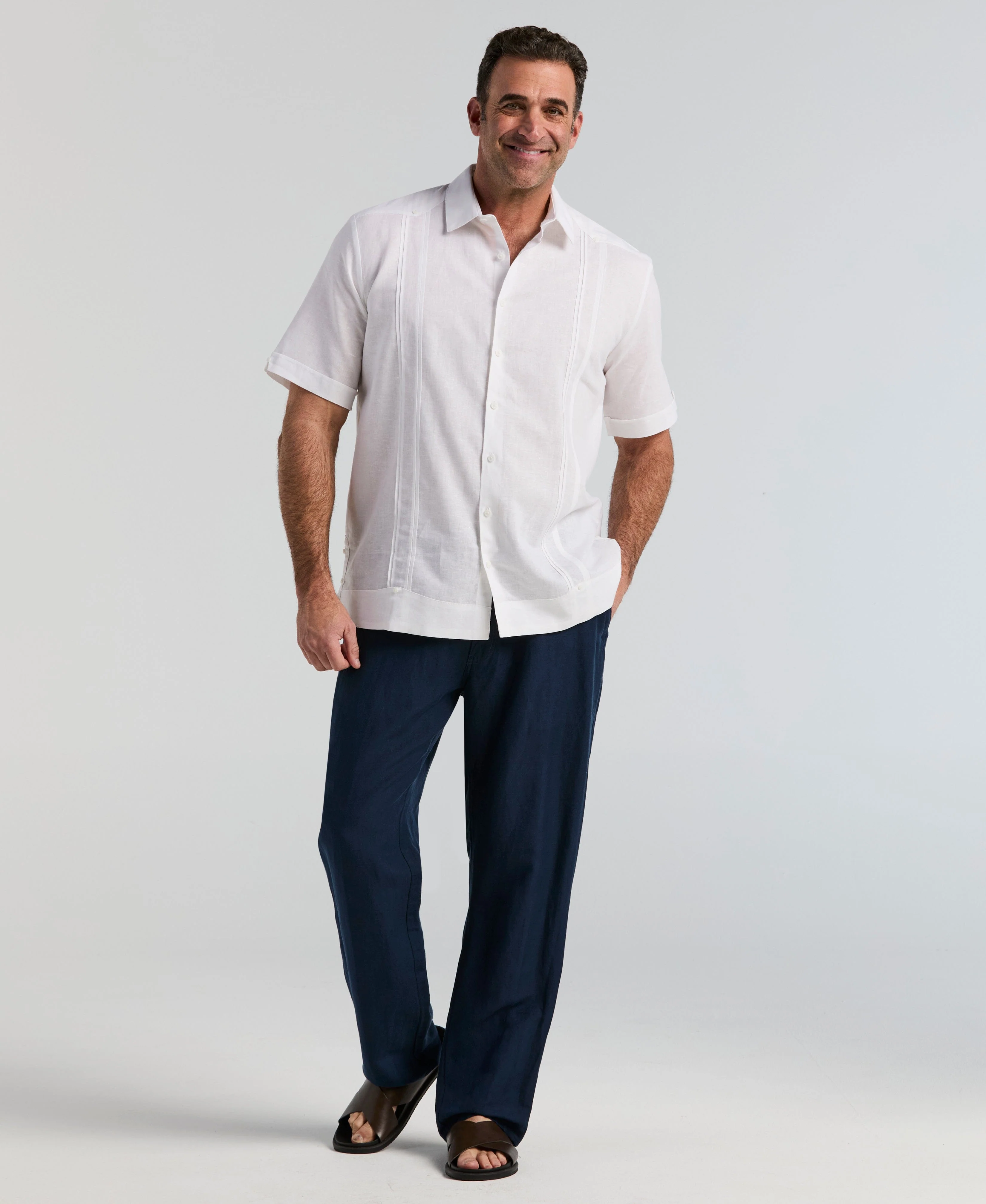 Big & Tall Linen Blend No-Pocket Guayabera Shirt - Image 3