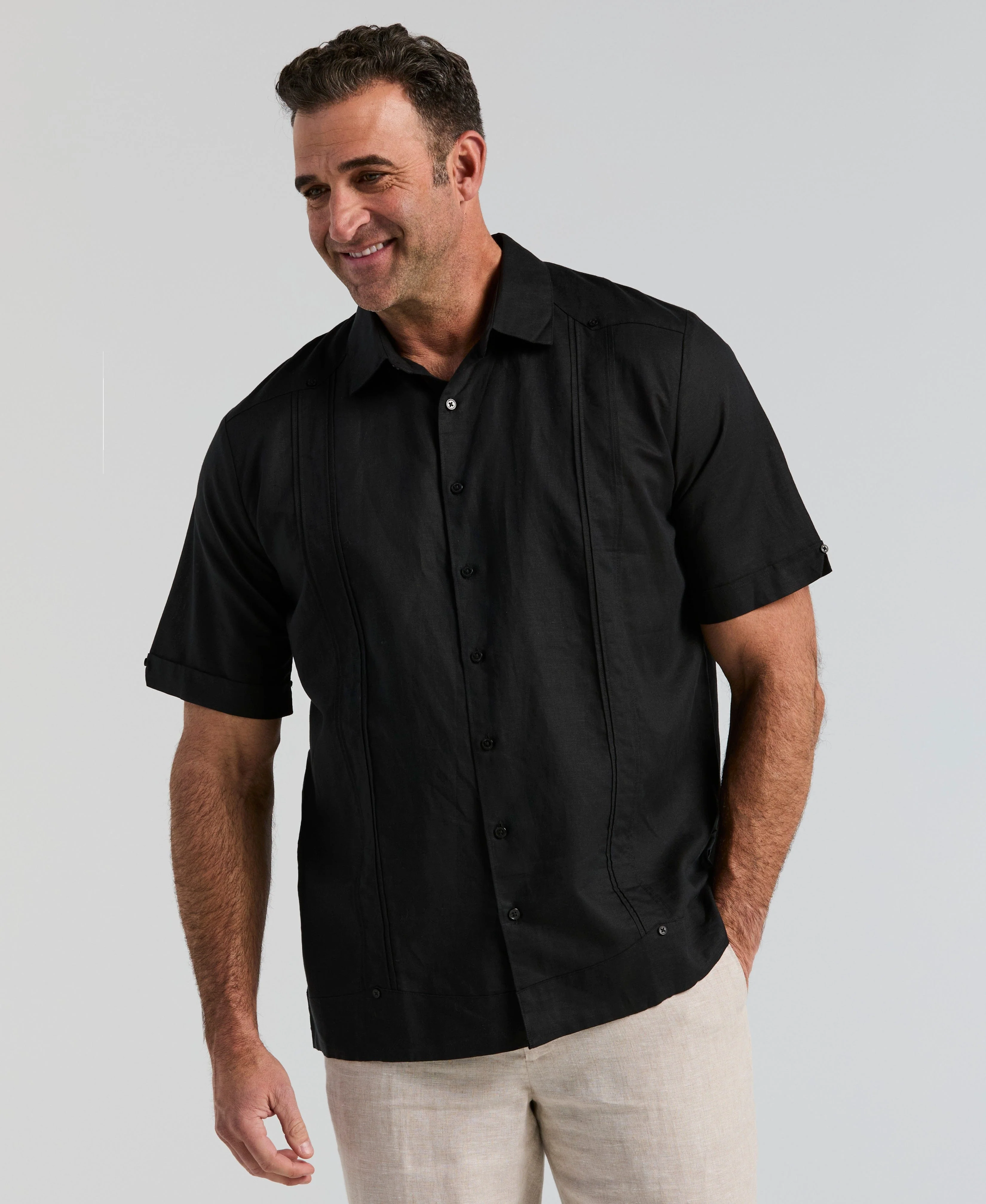 Big & Tall Linen Blend No-Pocket Guayabera Shirt - Image 7