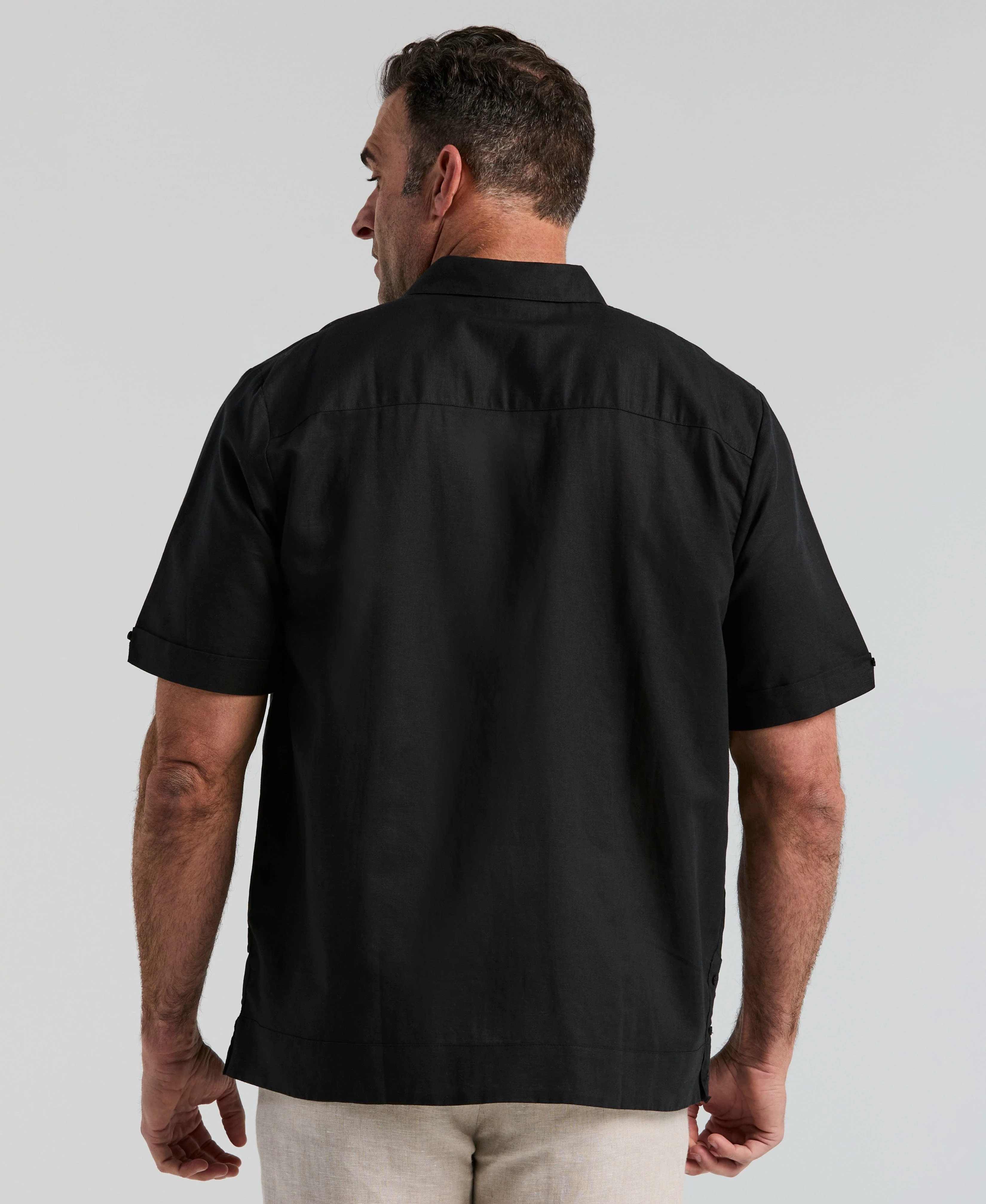 Big & Tall Linen Blend No-Pocket Guayabera Shirt - Image 8