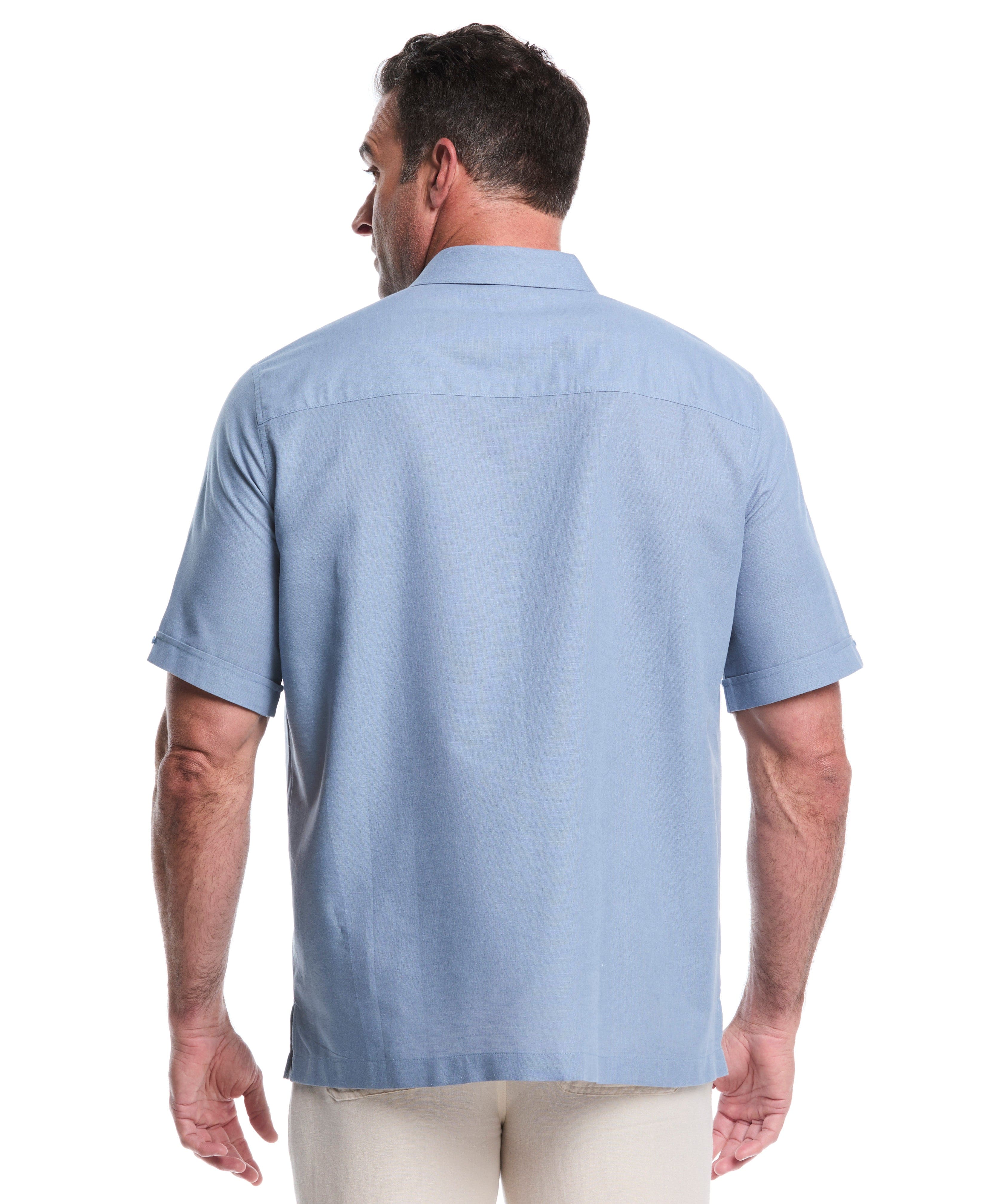 Big & Tall Linen Blend Yarn Dye Panel Shirt - Image 3