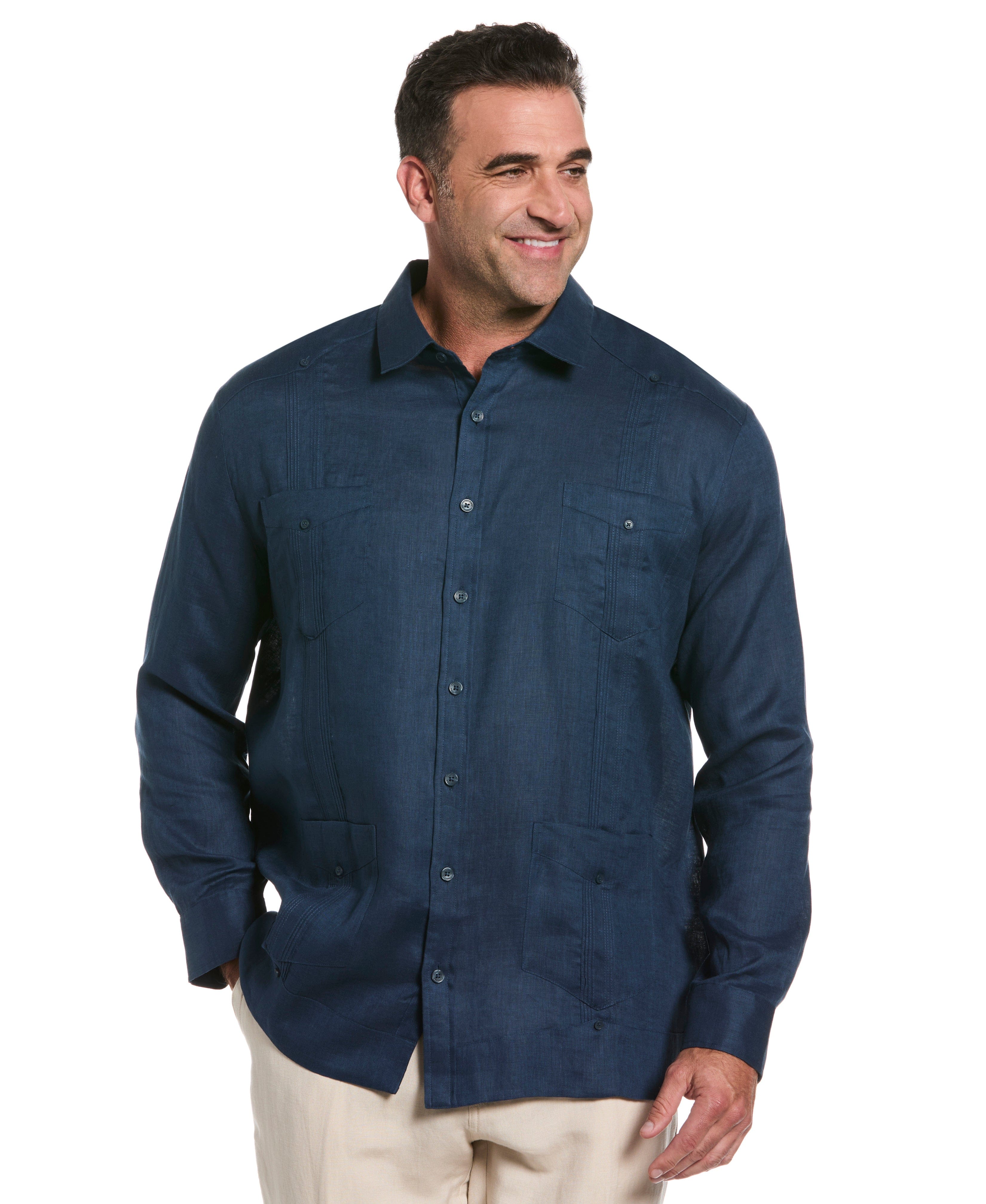 Big & Tall 100% Linen Classic Guayabera Shirt - Long Sleeve - Image 33