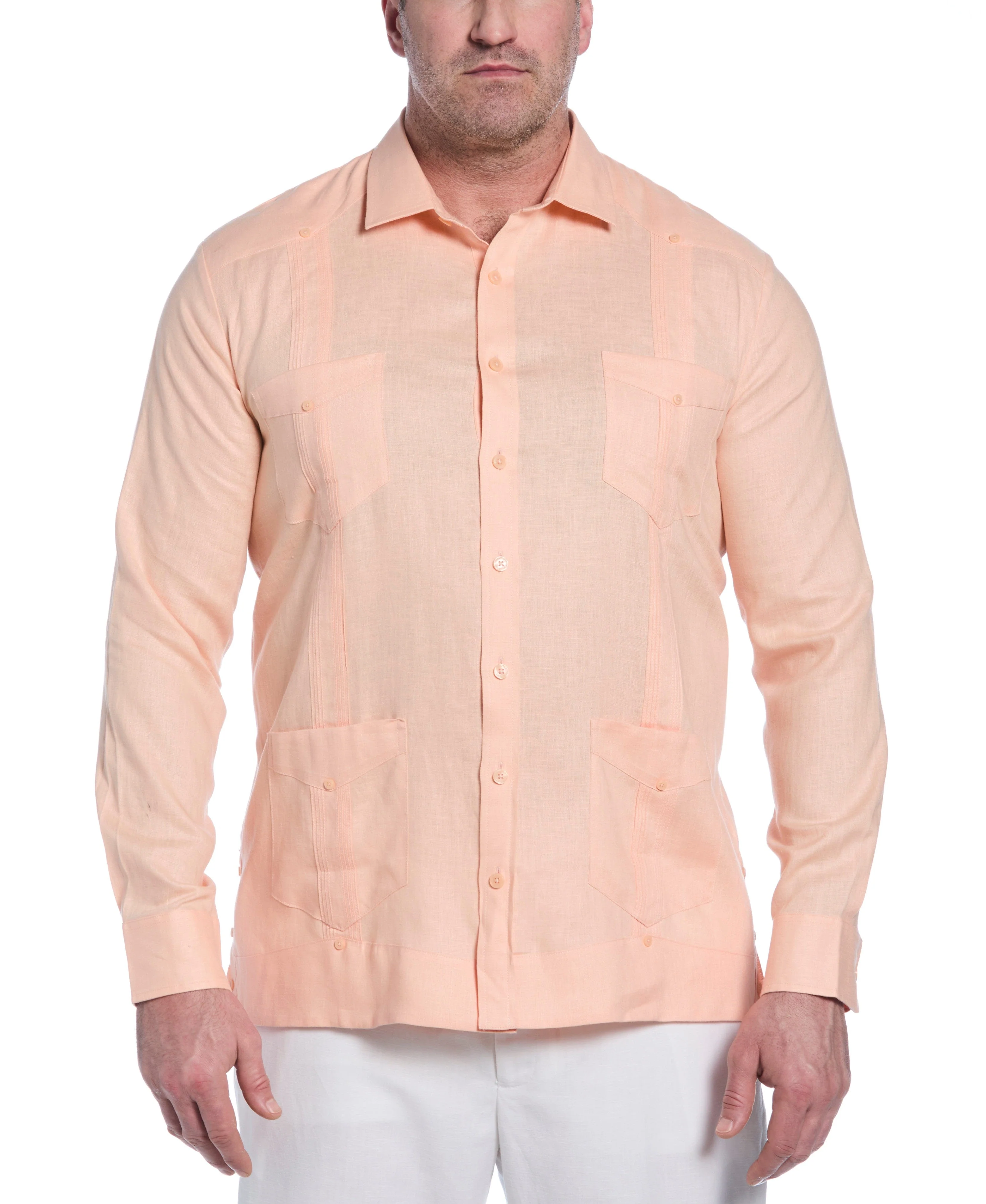 Big & Tall 100% Linen Classic Guayabera Shirt - Long Sleeve - Image 48
