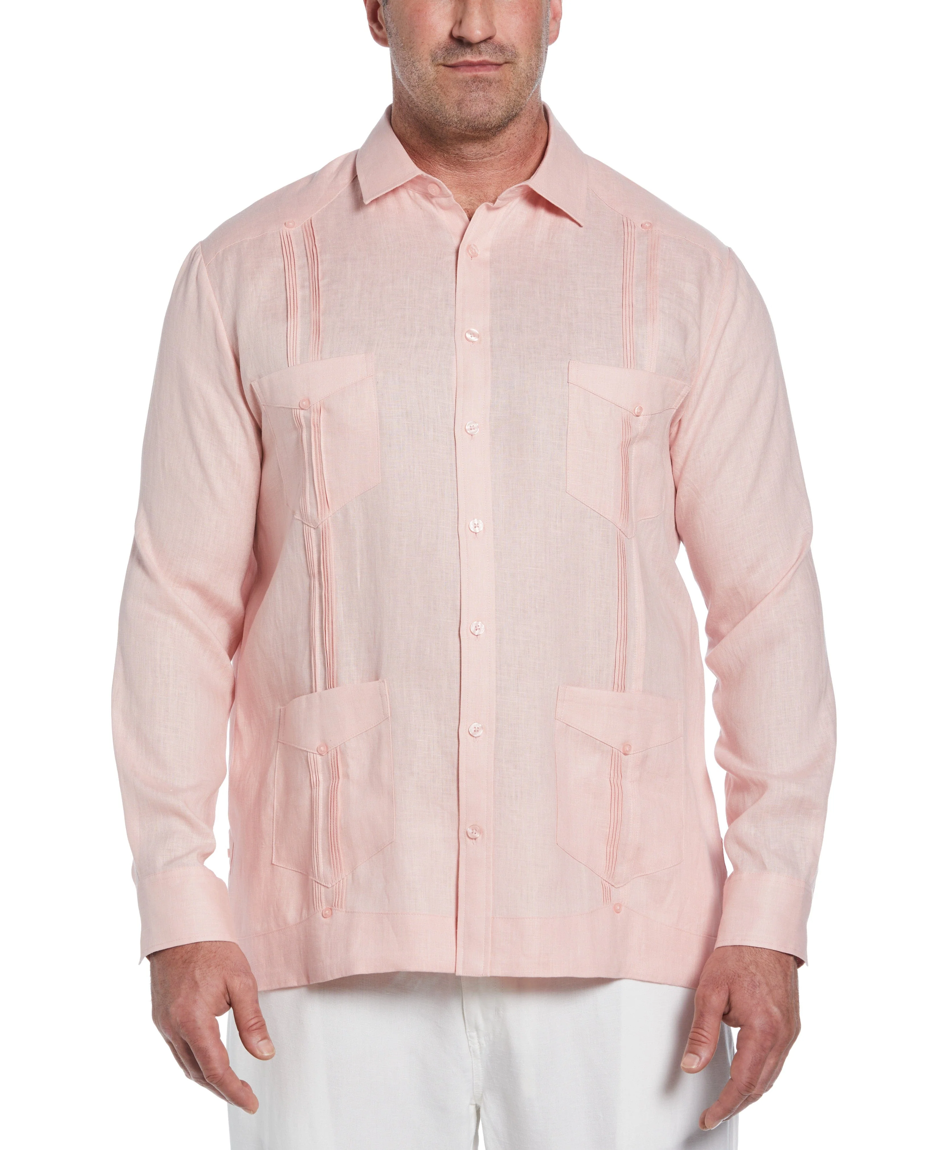 Big & Tall 100% Linen Classic Guayabera Shirt - Long Sleeve - Image 58