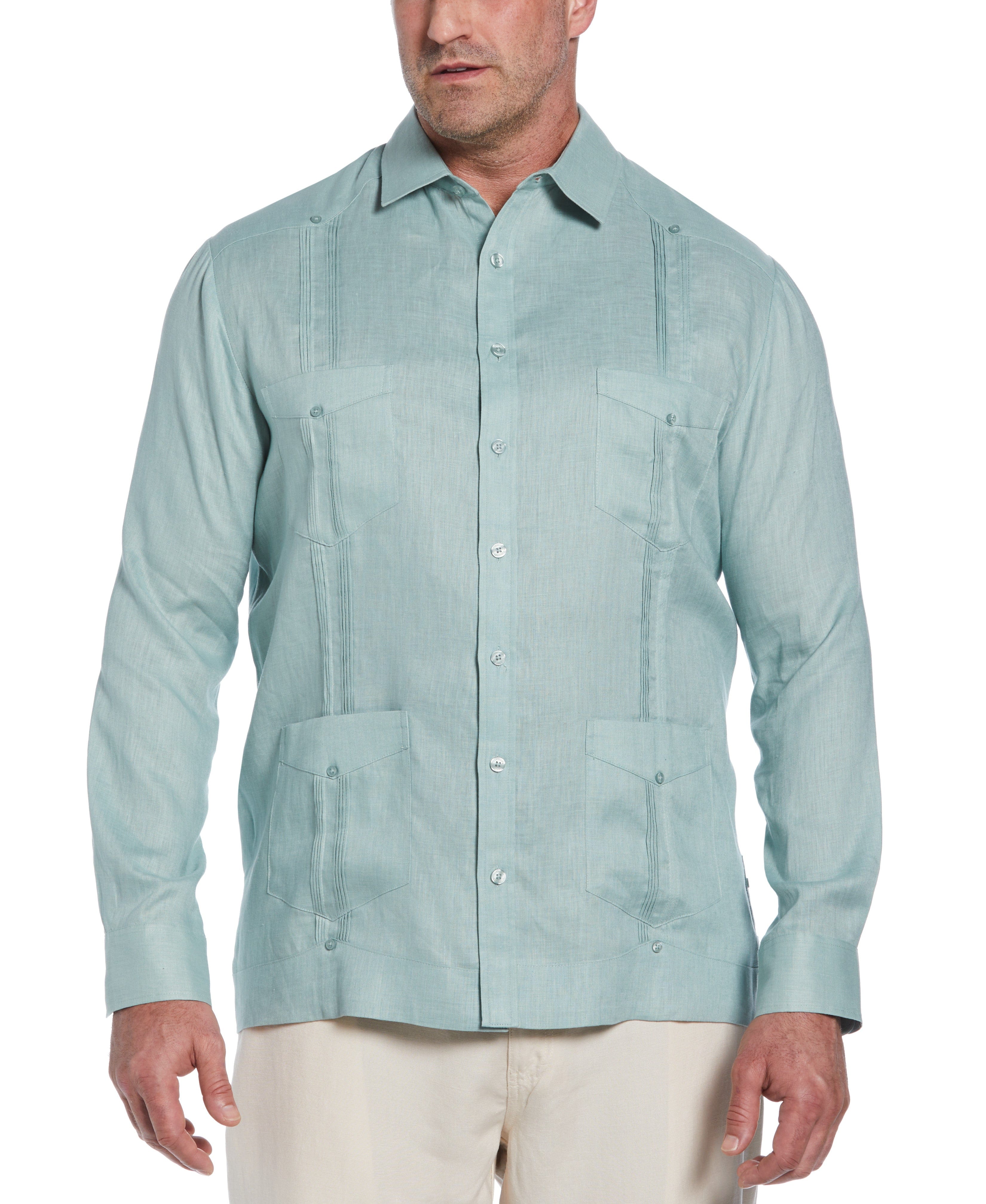 Big & Tall 100% Linen Classic Guayabera Shirt - Long Sleeve - Image 63