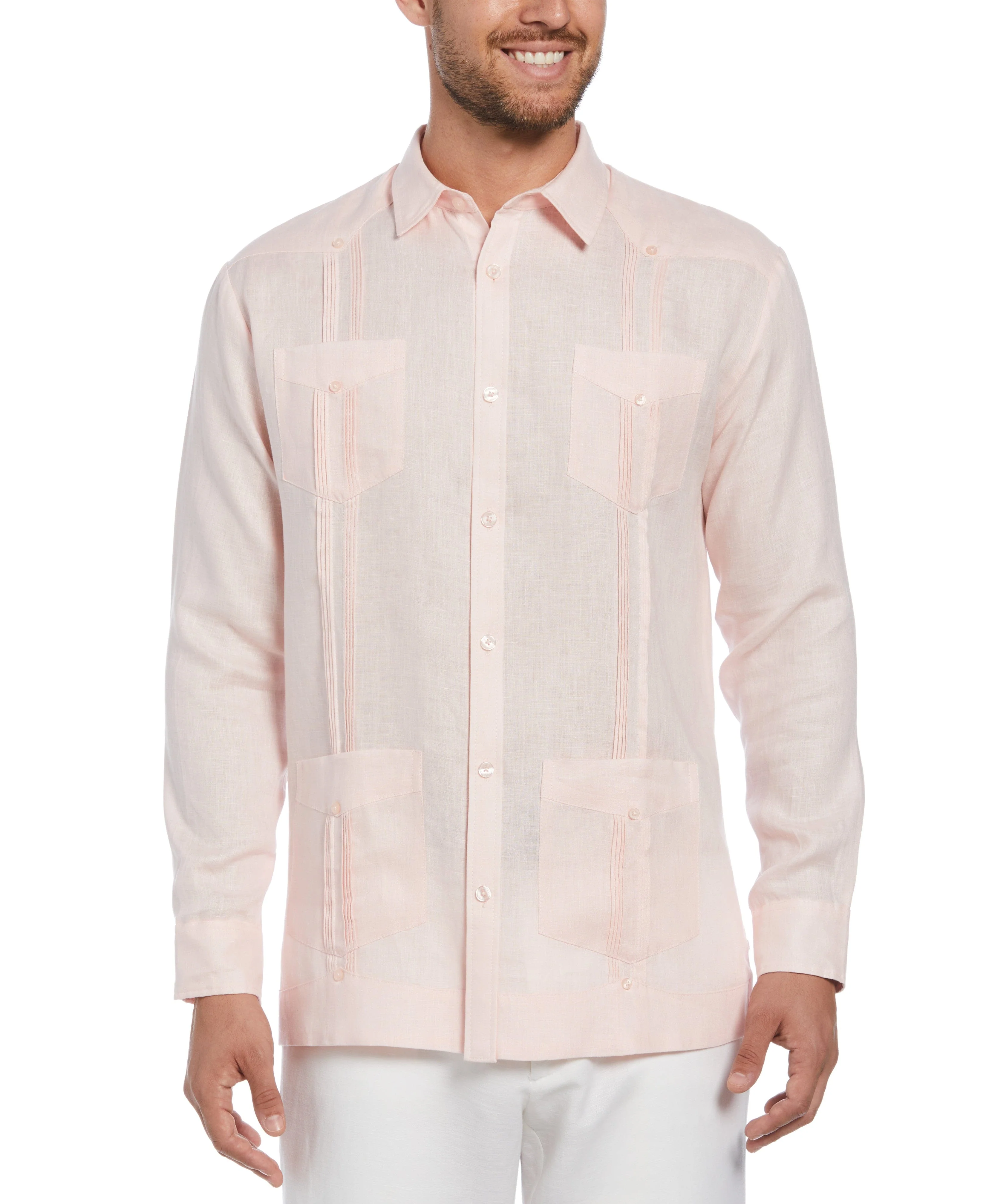 Big & Tall 100% Linen Classic Guayabera Shirt - Long Sleeve - Image 68