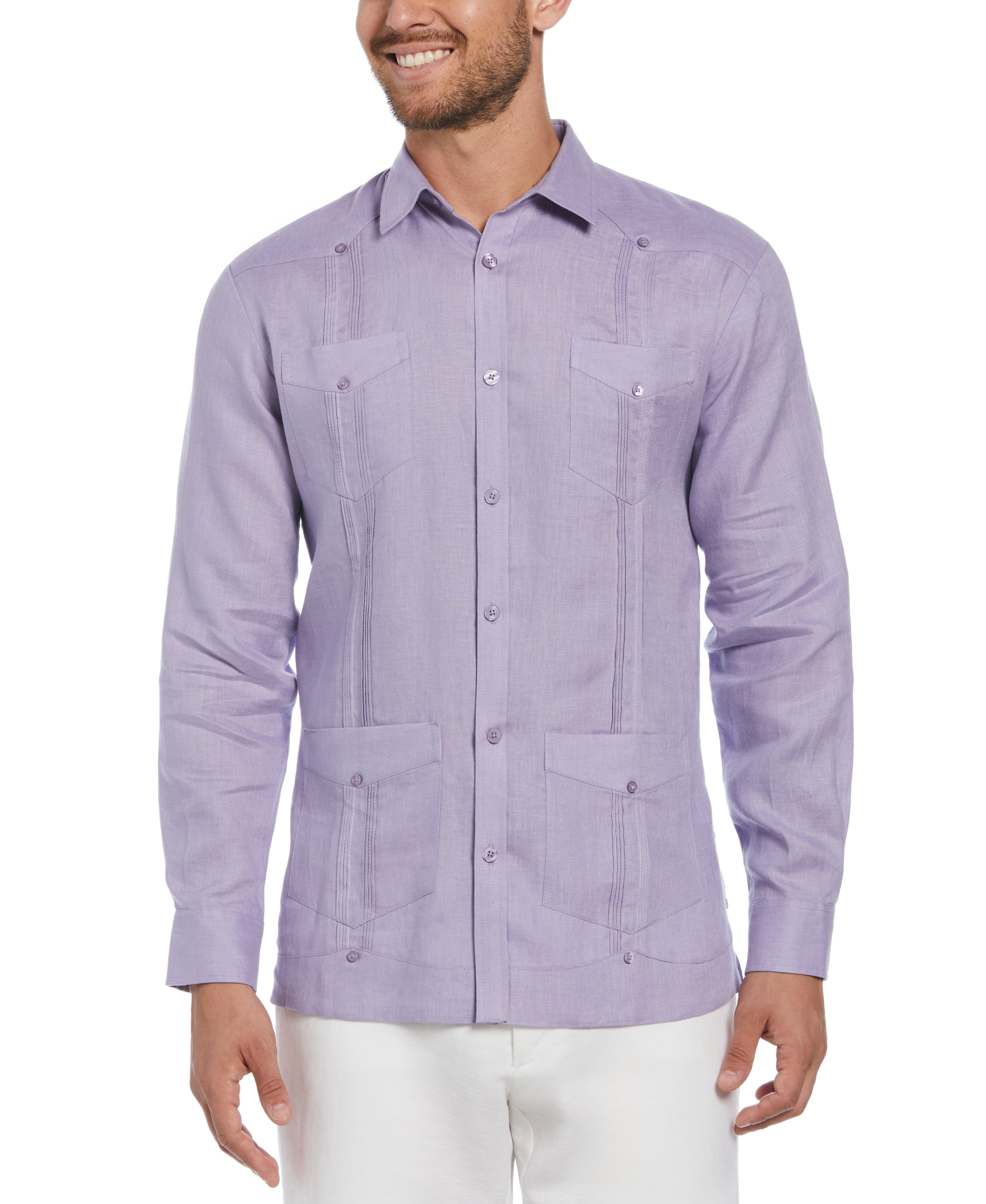 Big & Tall 100% Linen Classic Guayabera Shirt - Long Sleeve - Image 72