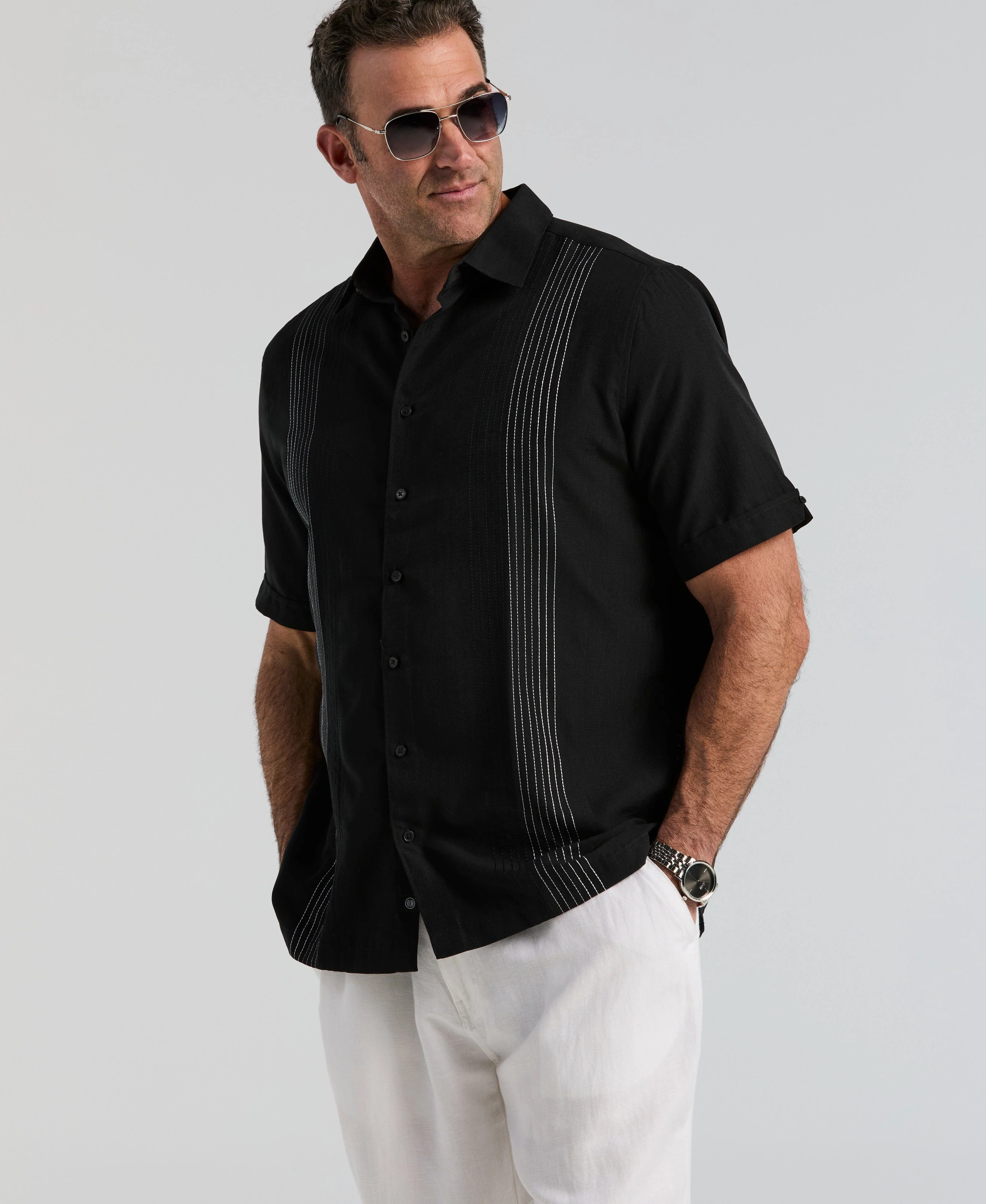 Big & Tall Ombre Embroidered Panel Shirt - Image 5
