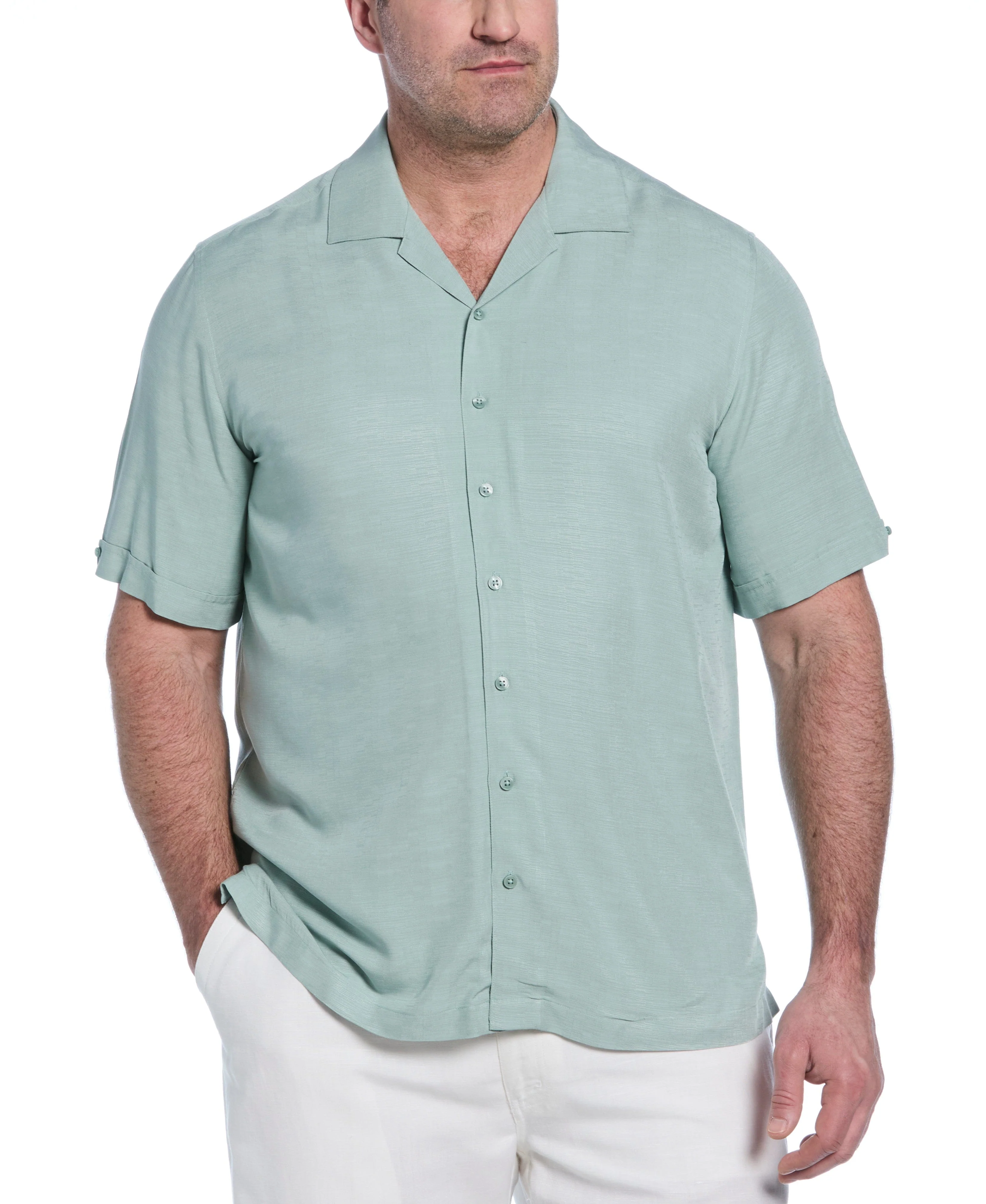 Big & Tall Solid Textured Cuban Collar Shirt - Image 11