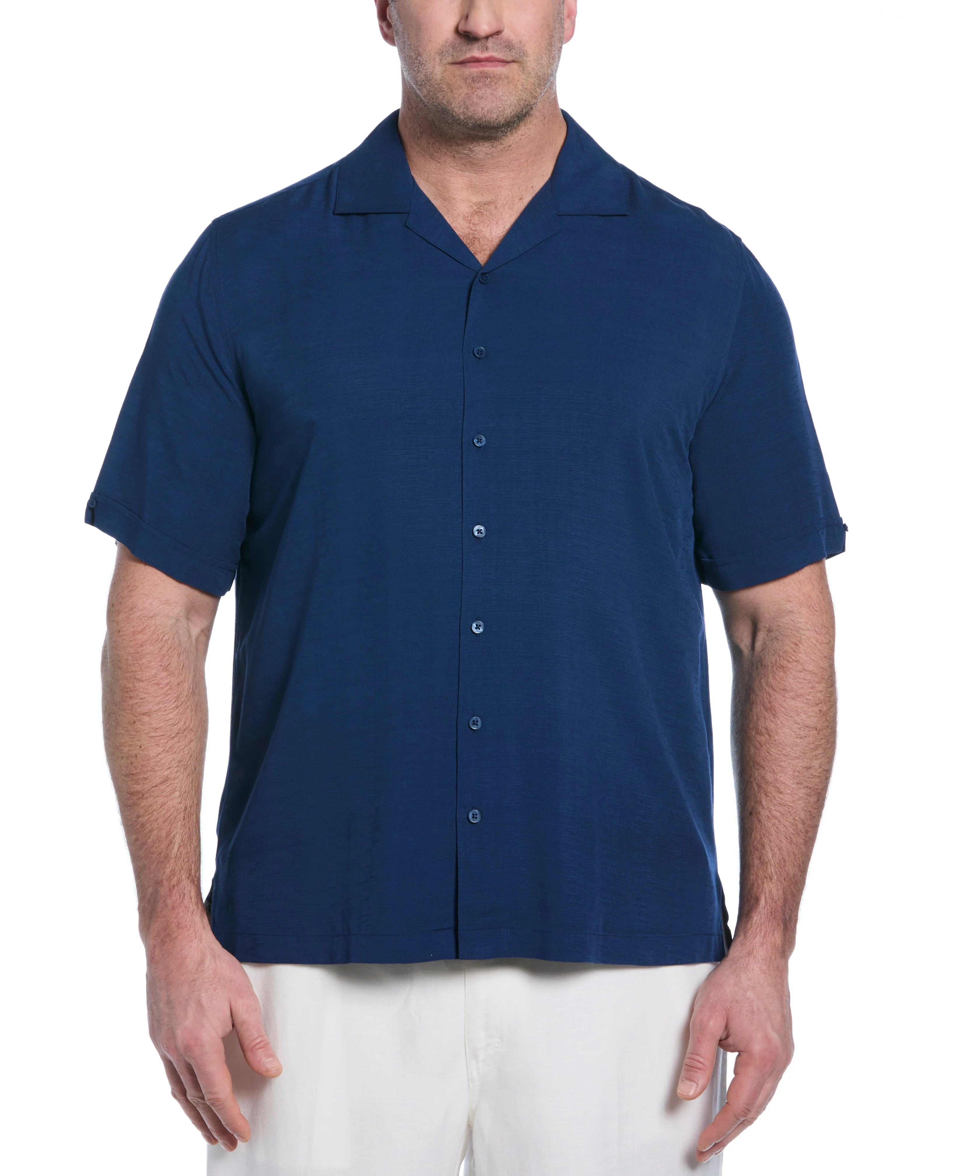 Big & Tall Solid Textured Cuban Collar Shirt - Image 21