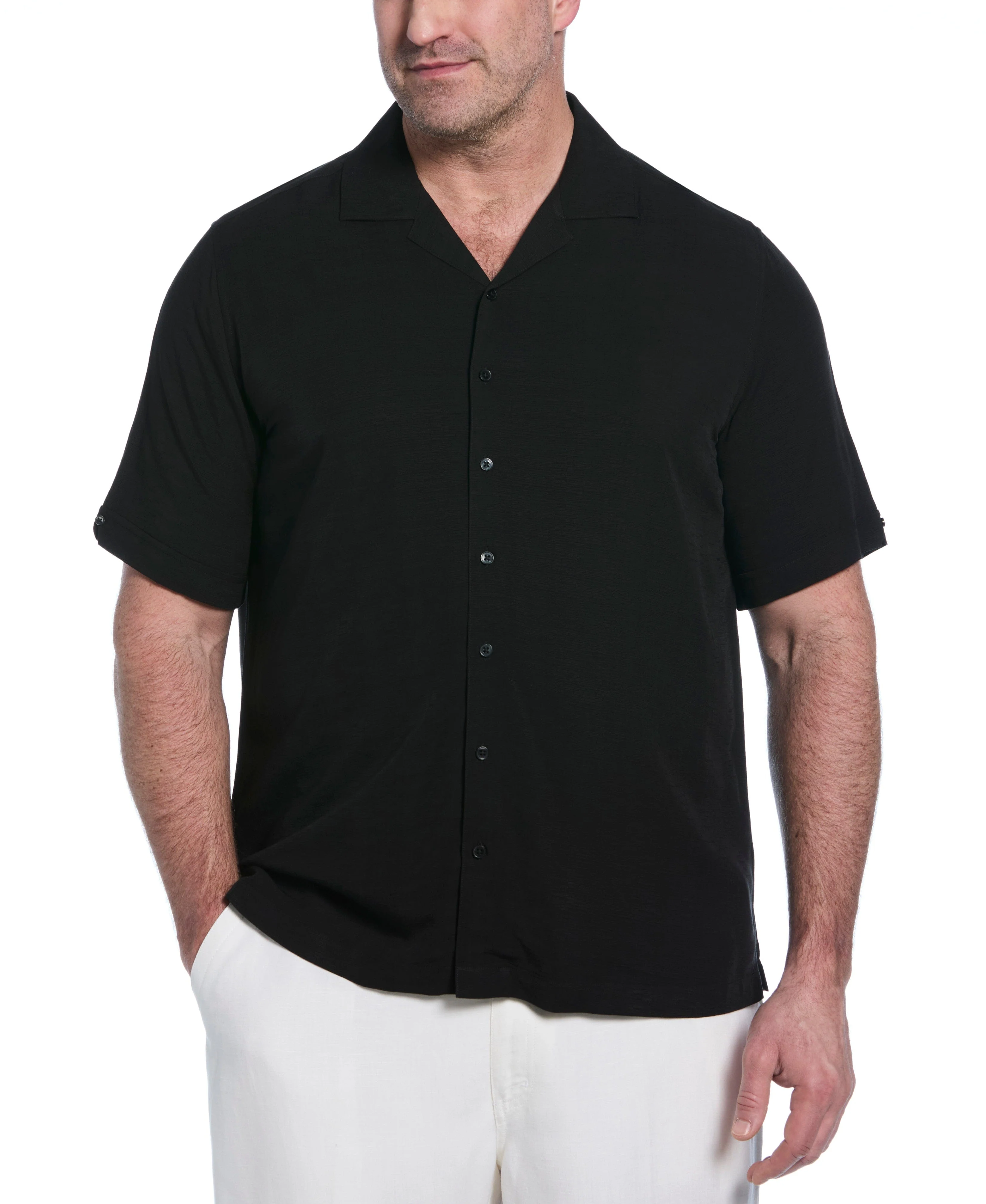 Big & Tall Solid Textured Cuban Collar Shirt - Image 6